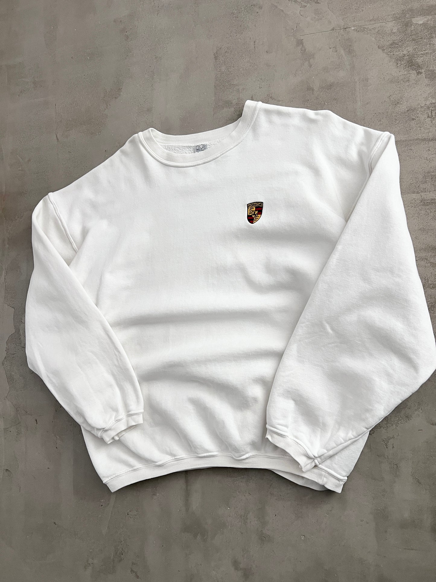 WHITE PORSCHE SWEATER - 1990S - L/XL