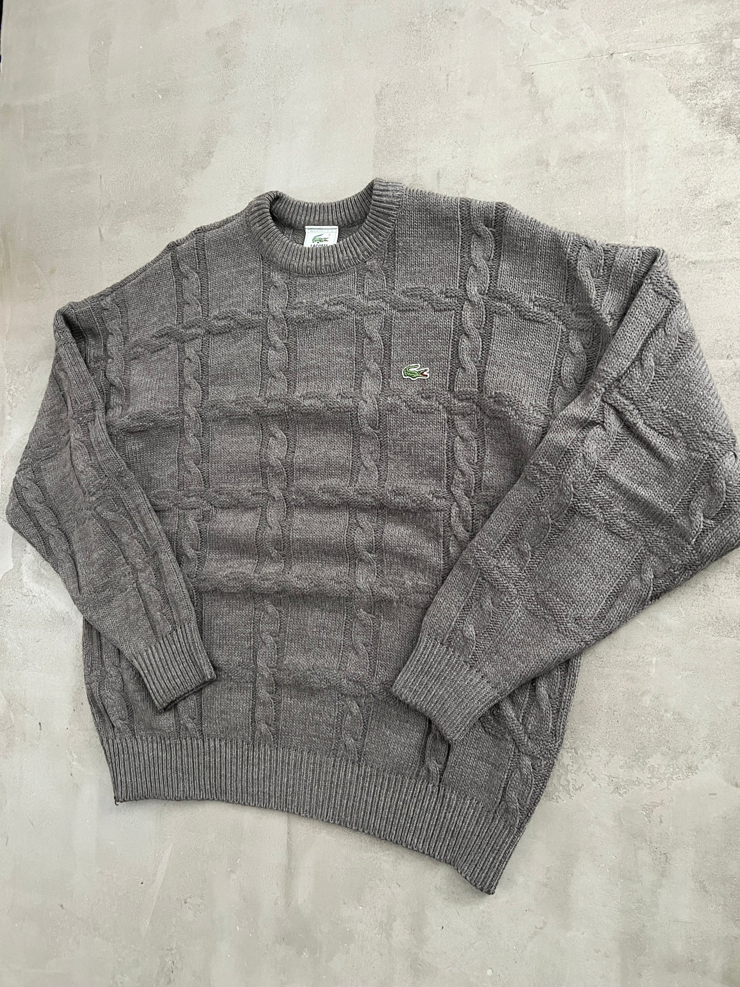 BEIGE LACOSTE KNIT SWEATER - 2000S - L