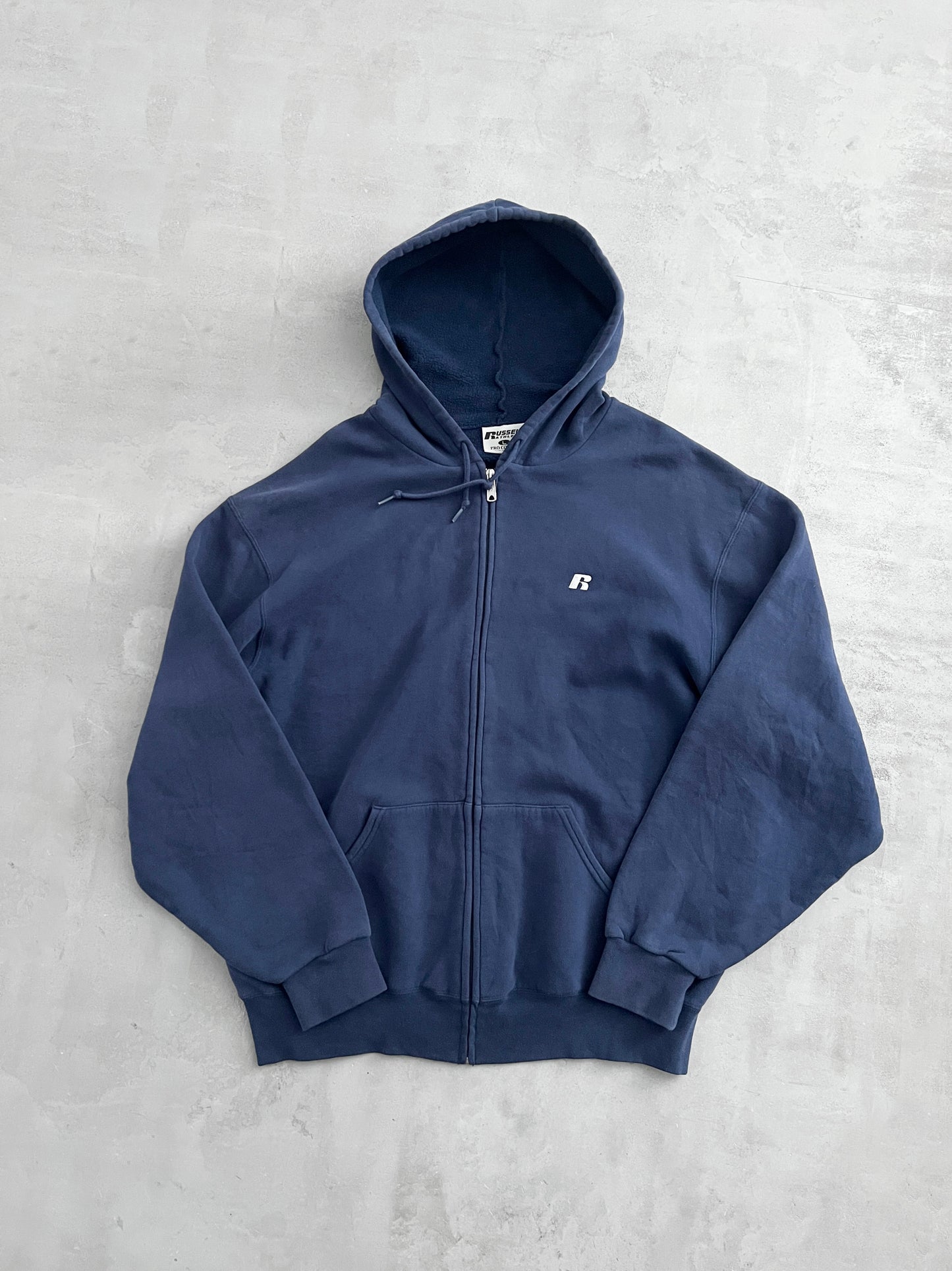 NAVY RUSSELL ZIP UP HOODIE - 2000S - XL/L