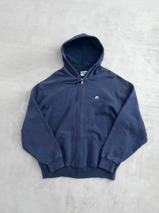 NAVY RUSSELL ZIP UP HOODIE - 2000S - XL/L