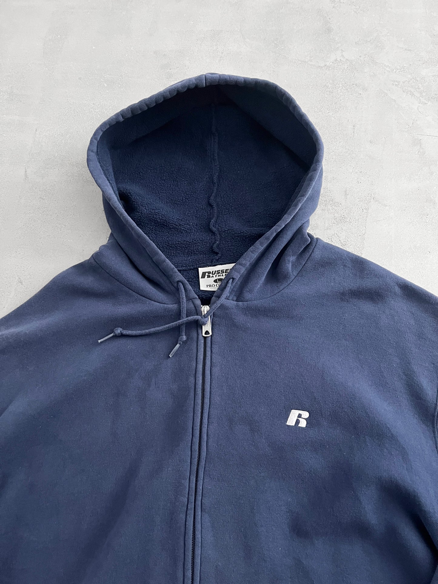 NAVY RUSSELL ZIP UP HOODIE - 2000S - XL/L