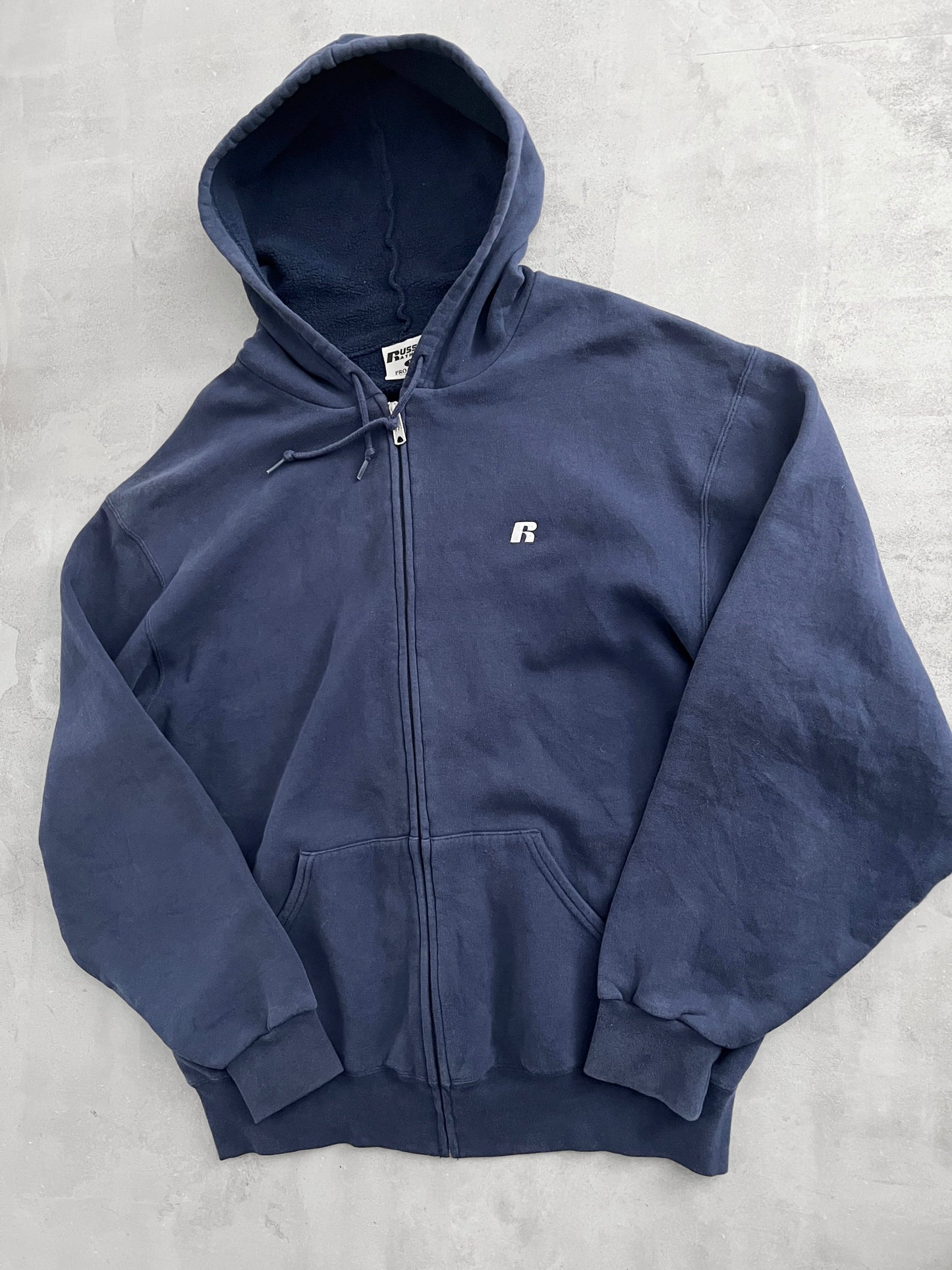 NAVY RUSSELL ZIP UP HOODIE - 2000S - XL/L