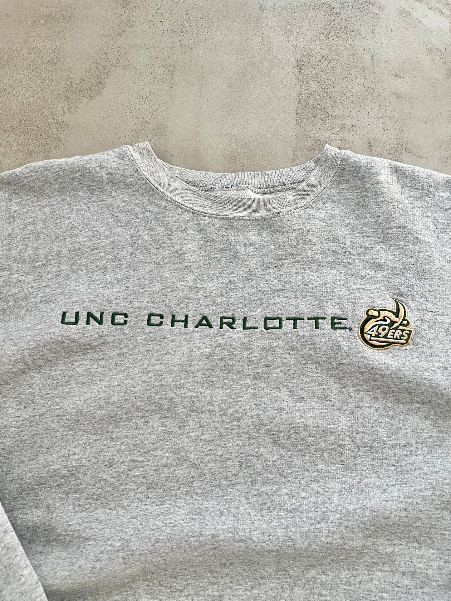 GREY CHARLOTTE FOOTBALL SWEATER - 1990S - L/M