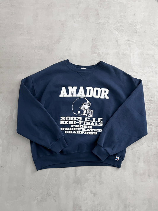 NAVY RUSSELL FOOTBALL SWEATER - 2000S - L/M