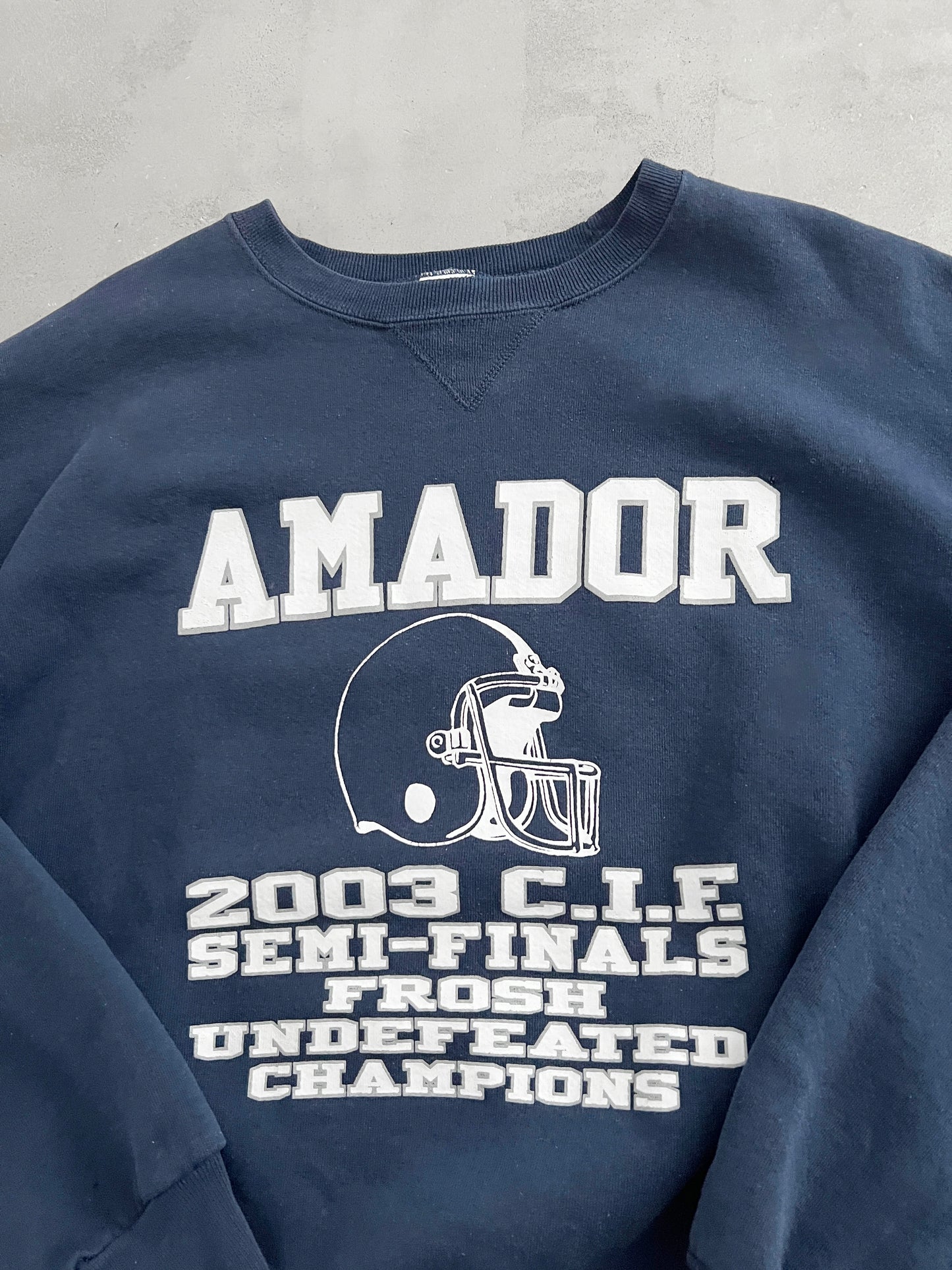 NAVY RUSSELL FOOTBALL SWEATER - 2000S - L/M