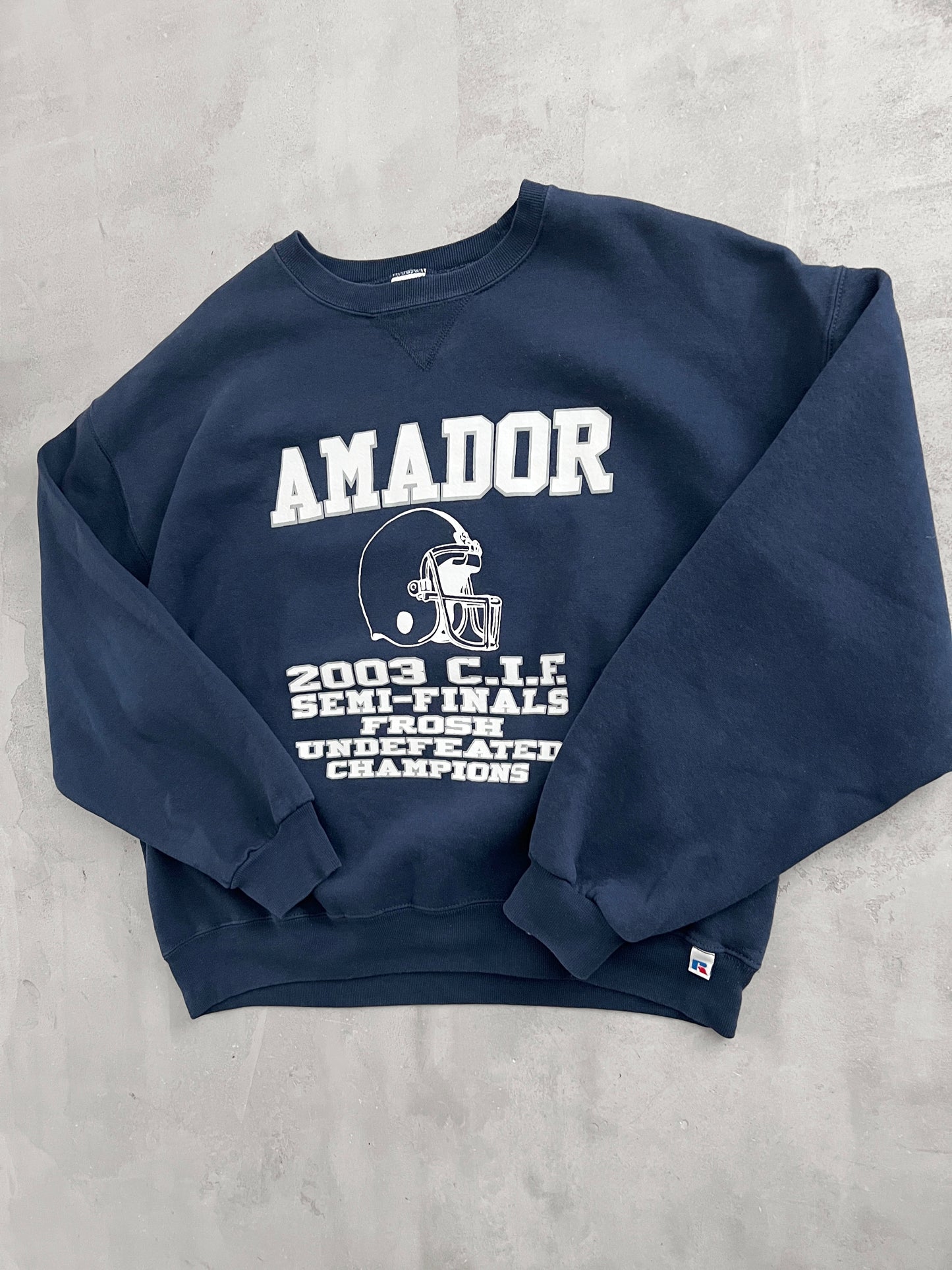 NAVY RUSSELL FOOTBALL SWEATER - 2000S - L/M
