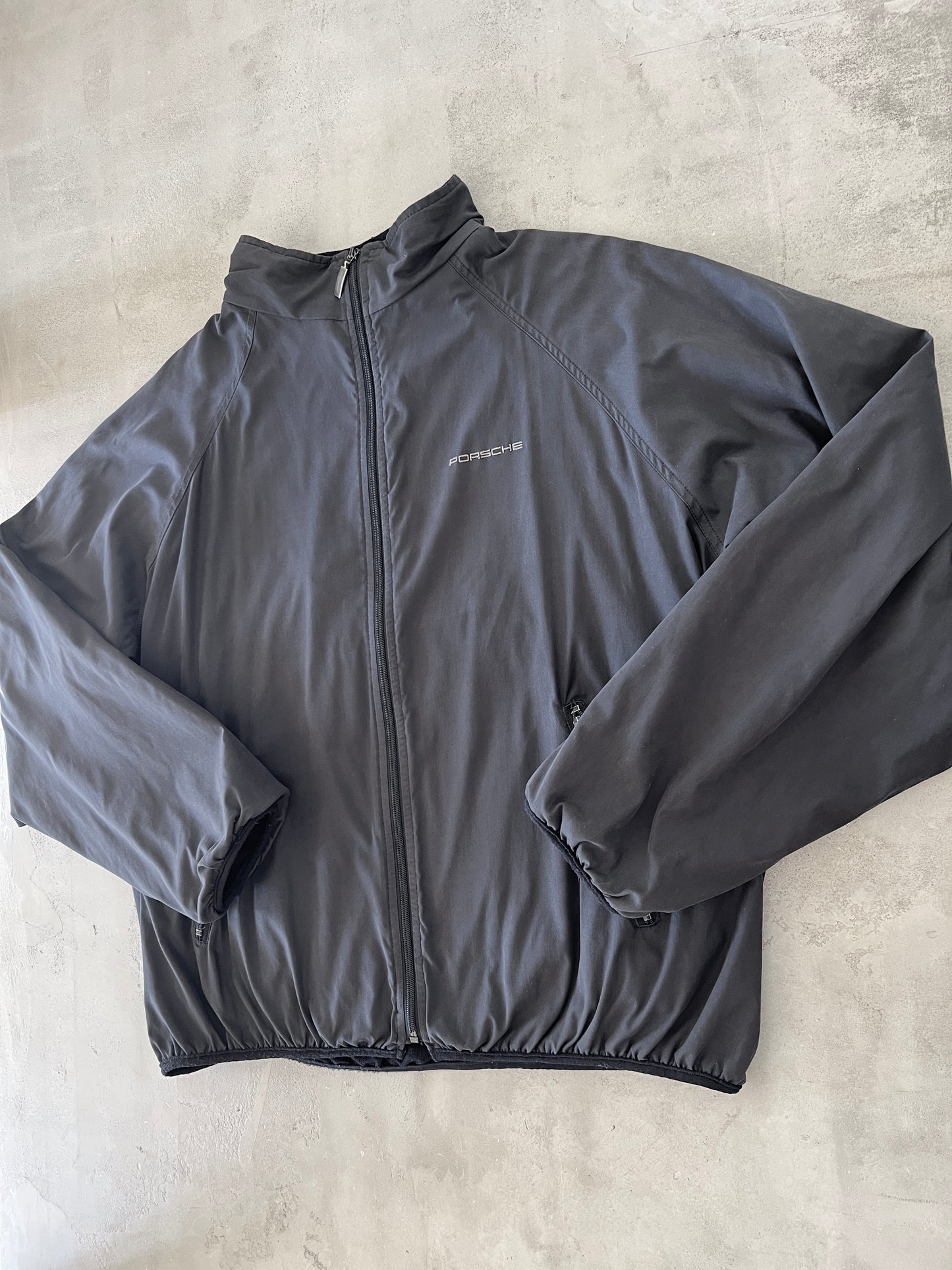 BLACK PORSCHE JACKET - 1990S - XL/L
