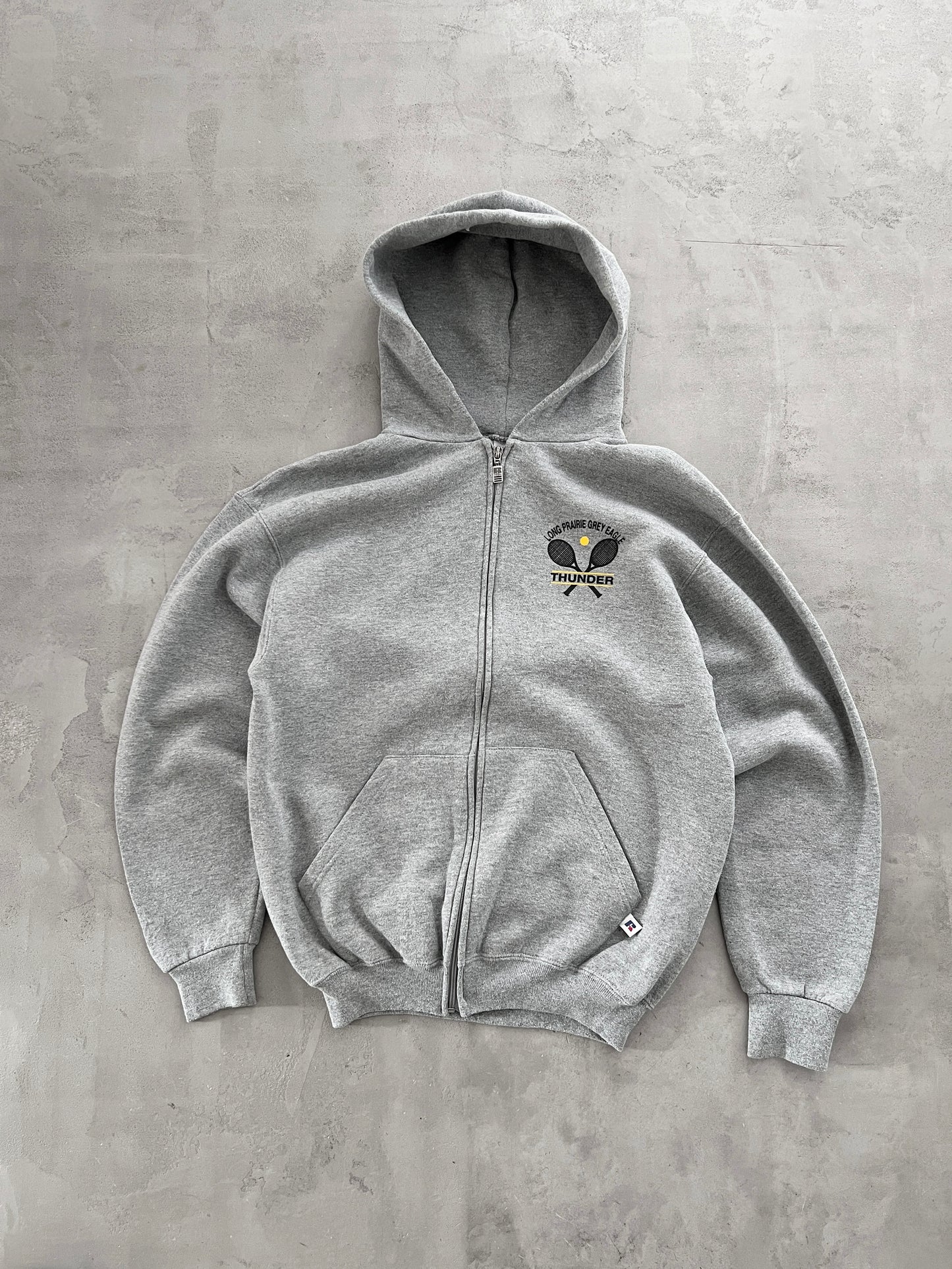 GREY RUSSELL TENNIS ZIP UP HOODIE - 1990S - M/S