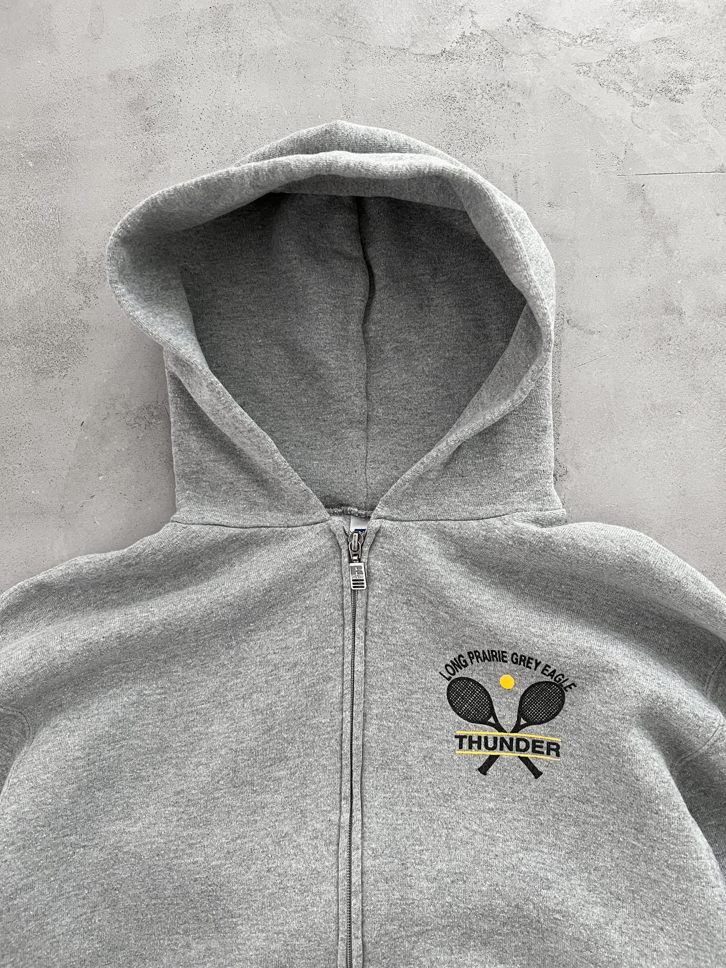 GREY RUSSELL TENNIS ZIP UP HOODIE - 1990S - M/S