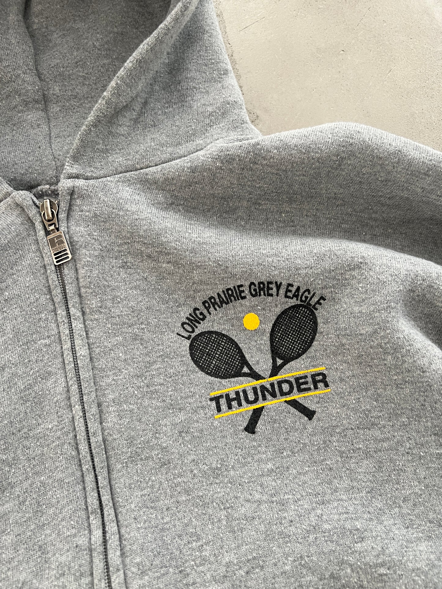 GREY RUSSELL TENNIS ZIP UP HOODIE - 1990S - M/S