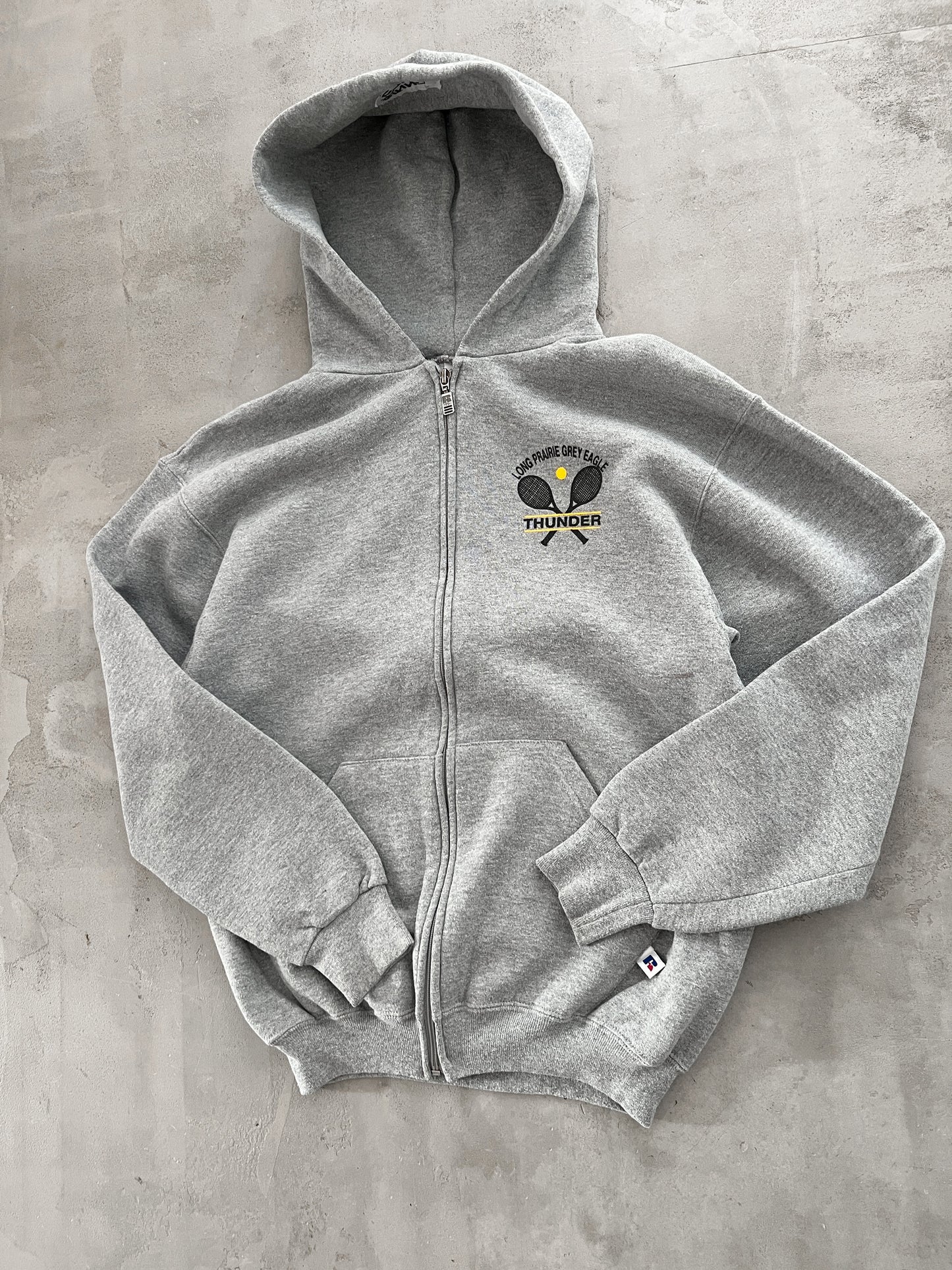 GREY RUSSELL TENNIS ZIP UP HOODIE - 1990S - M/S