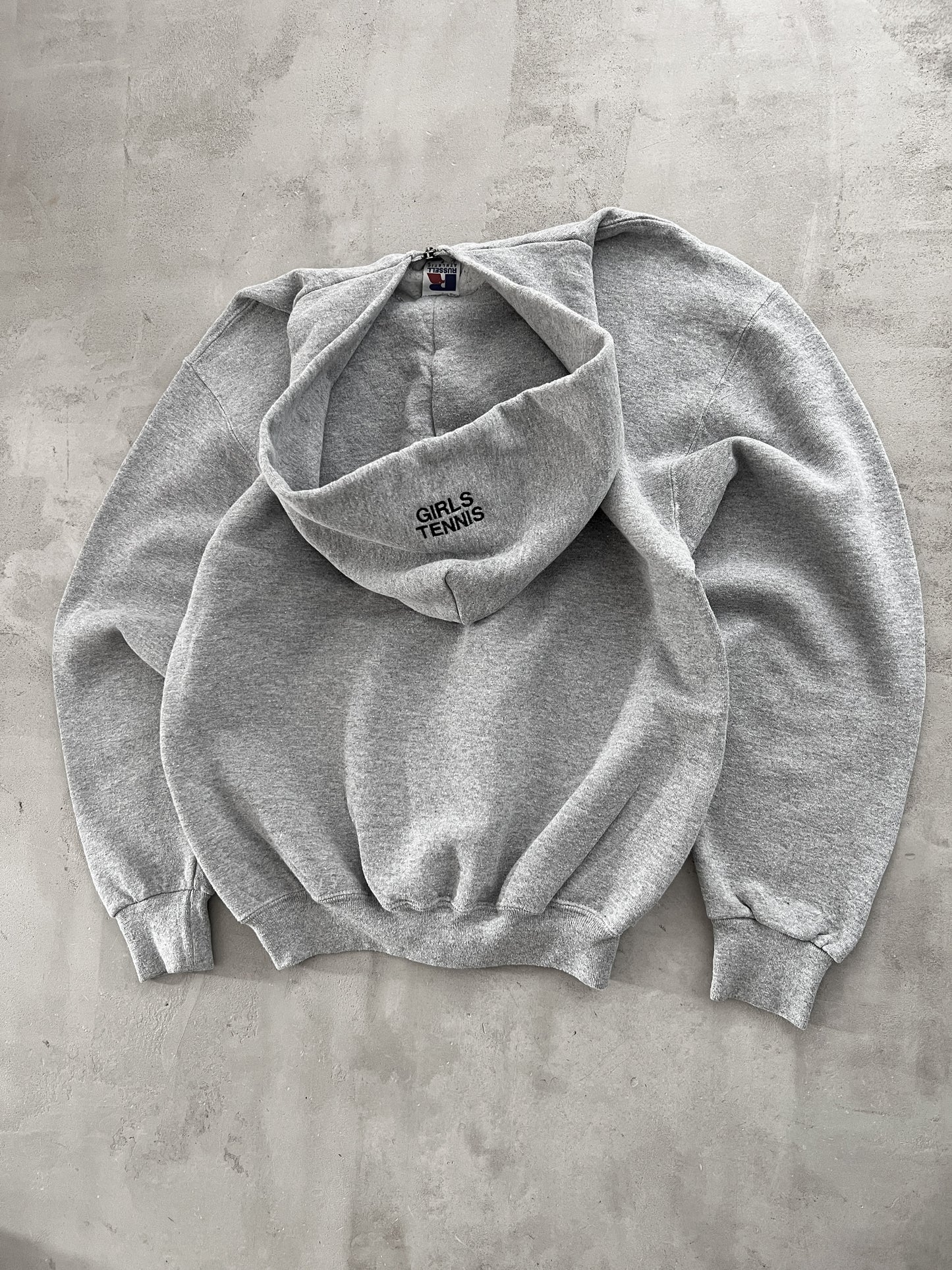 GREY RUSSELL TENNIS ZIP UP HOODIE - 1990S - M/S