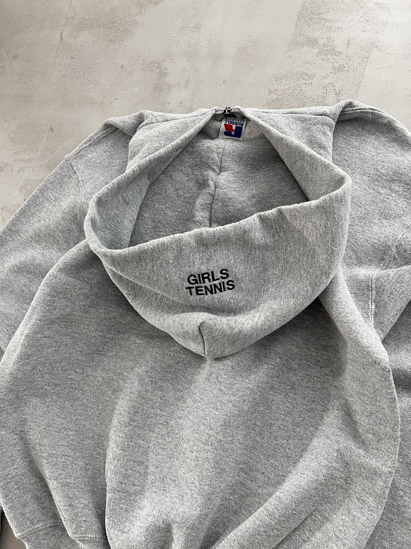 GREY RUSSELL TENNIS ZIP UP HOODIE - 1990S - M/S