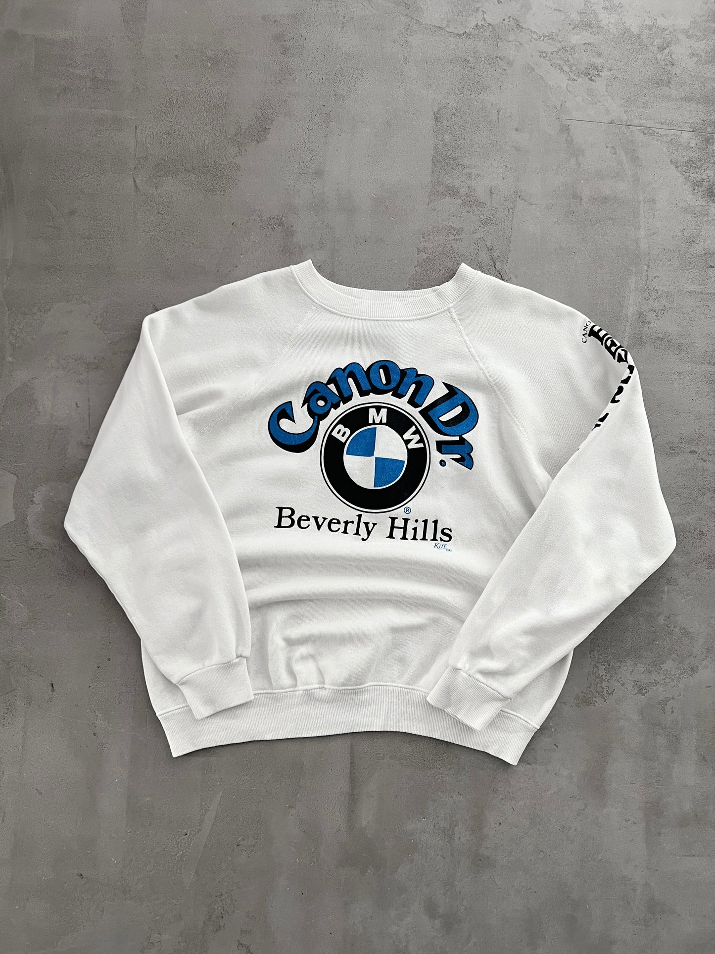 WHITE BMW BEVERLY HILLS SWEATER - 1980S - XS