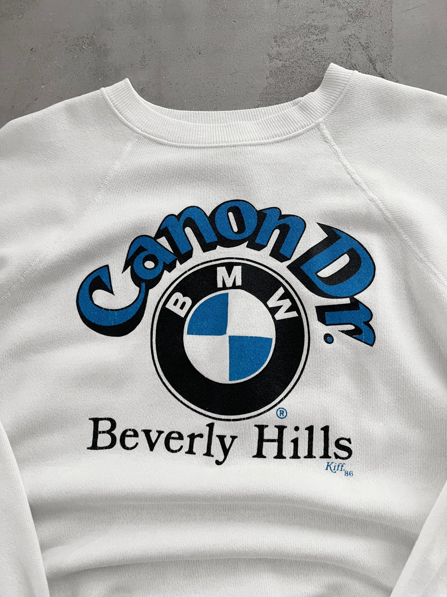 WHITE BMW BEVERLY HILLS SWEATER - 1980S - XS