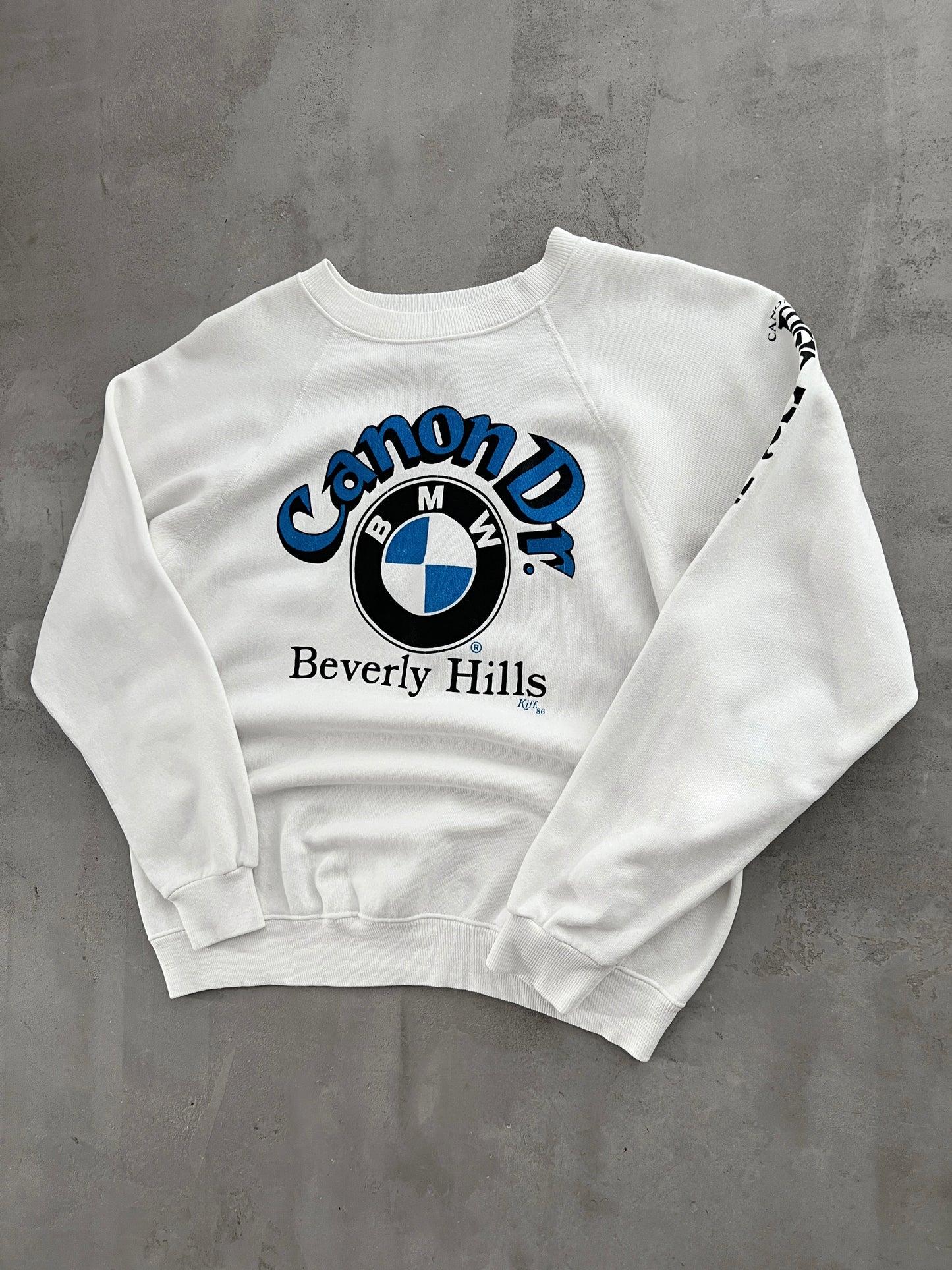 WHITE BMW BEVERLY HILLS SWEATER - 1980S - XS