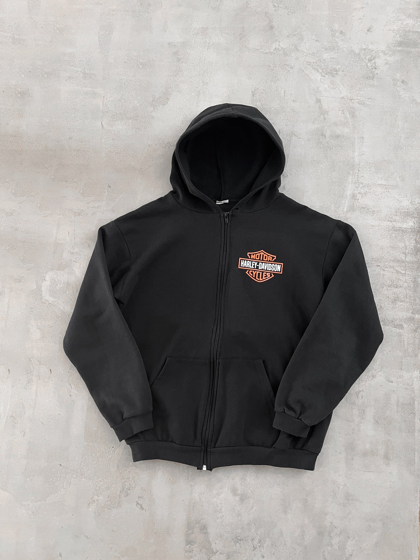 BLACK HARLEY DAVIDSON ZIP UP HOODIE - 2000S - S
