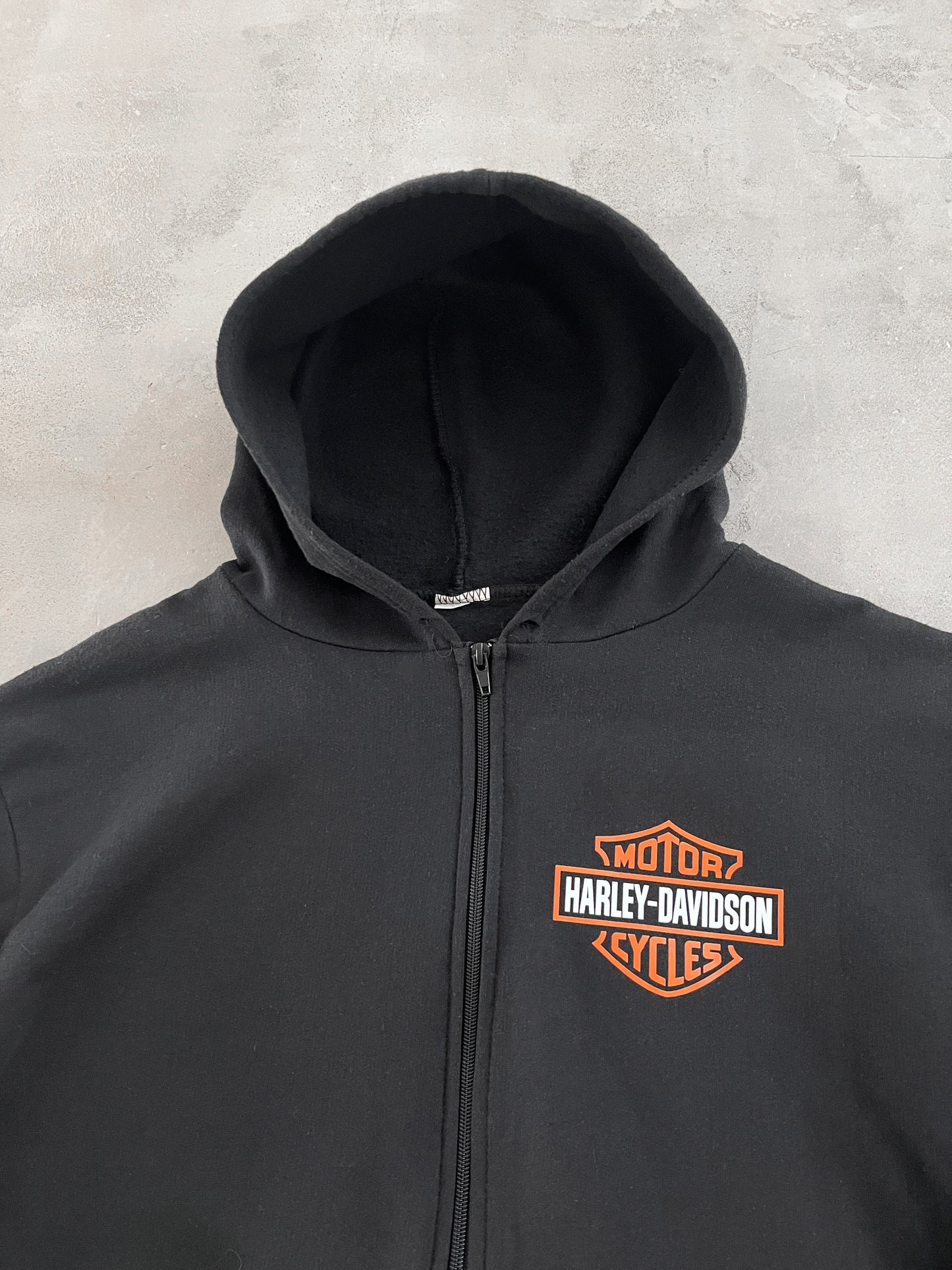 BLACK HARLEY DAVIDSON ZIP UP HOODIE - 2000S - S