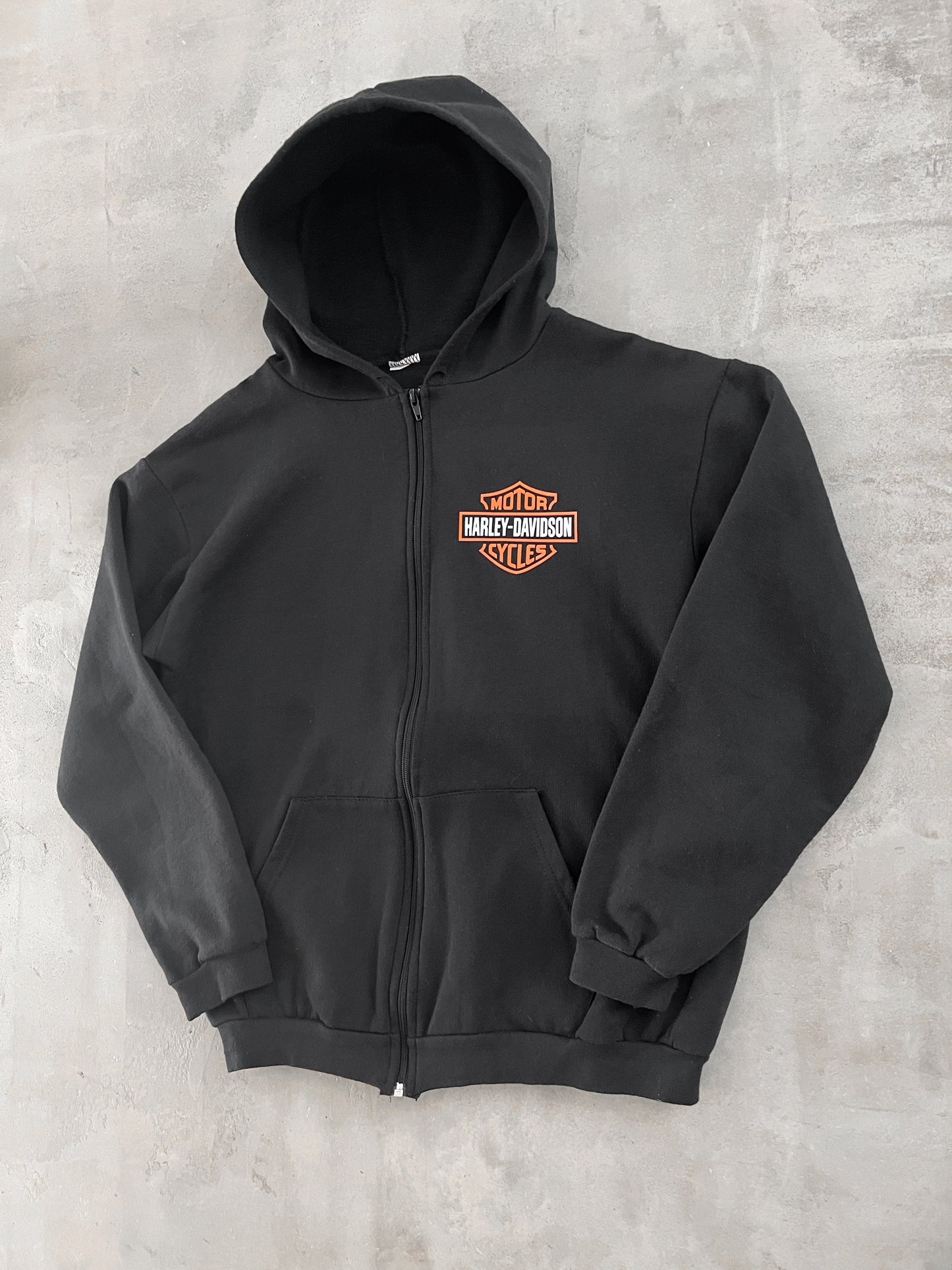 BLACK HARLEY DAVIDSON ZIP UP HOODIE - 2000S - S