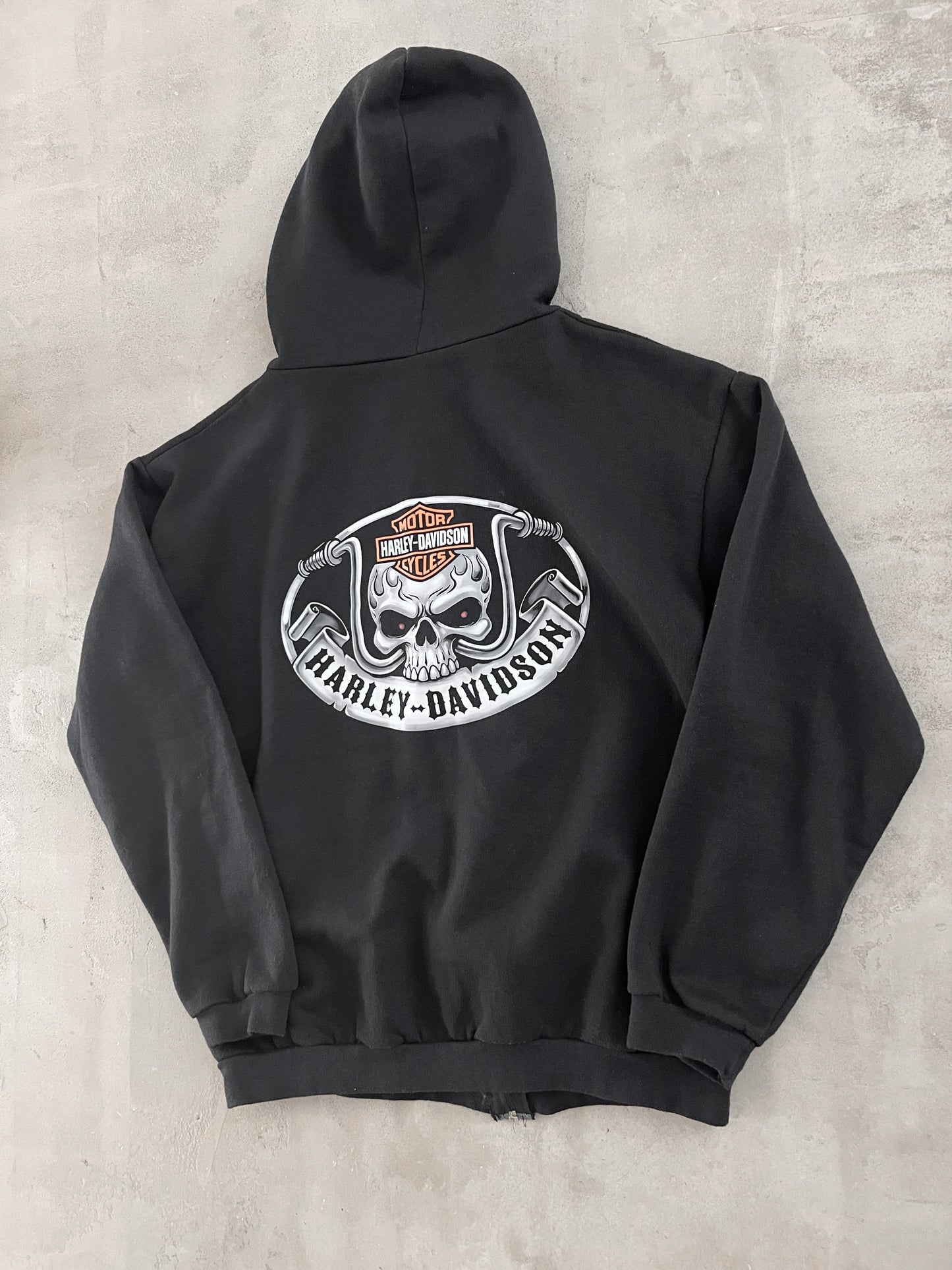 BLACK HARLEY DAVIDSON ZIP UP HOODIE - 2000S - S