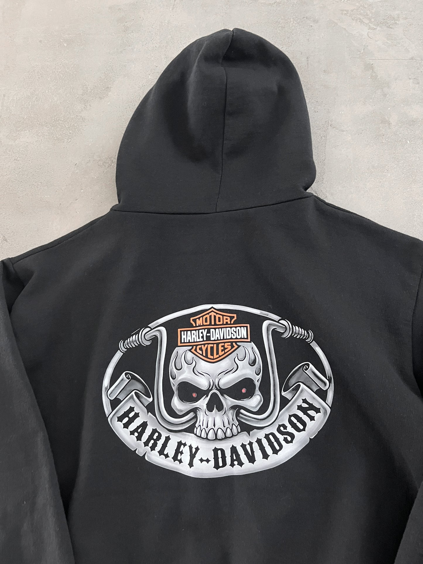 BLACK HARLEY DAVIDSON ZIP UP HOODIE - 2000S - S