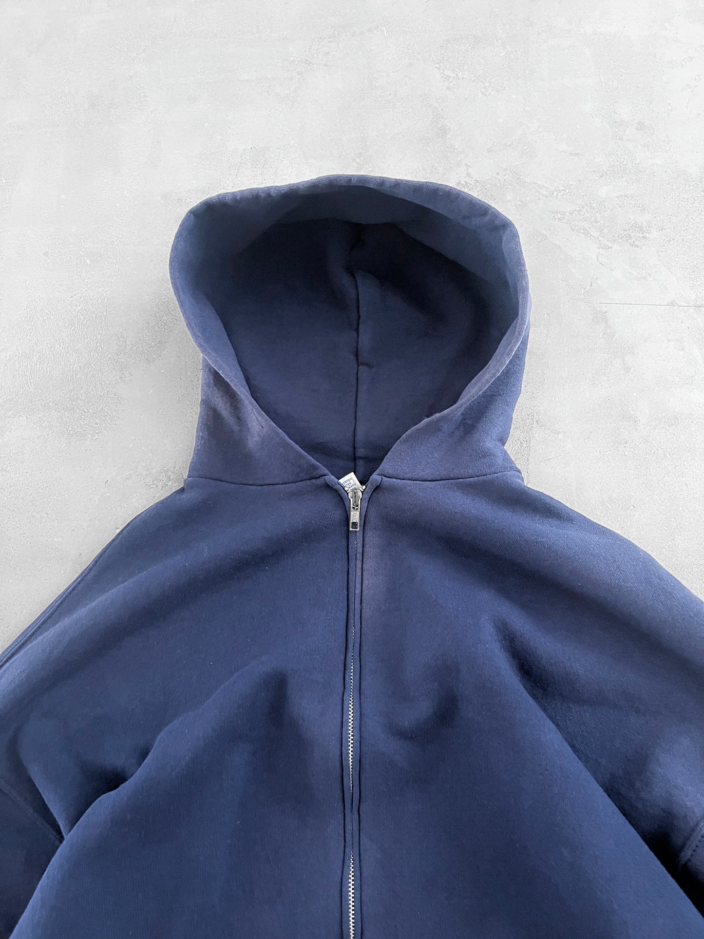 FADED NAVY RUSSELL ZIP UP HOODIE - 1990S - XL