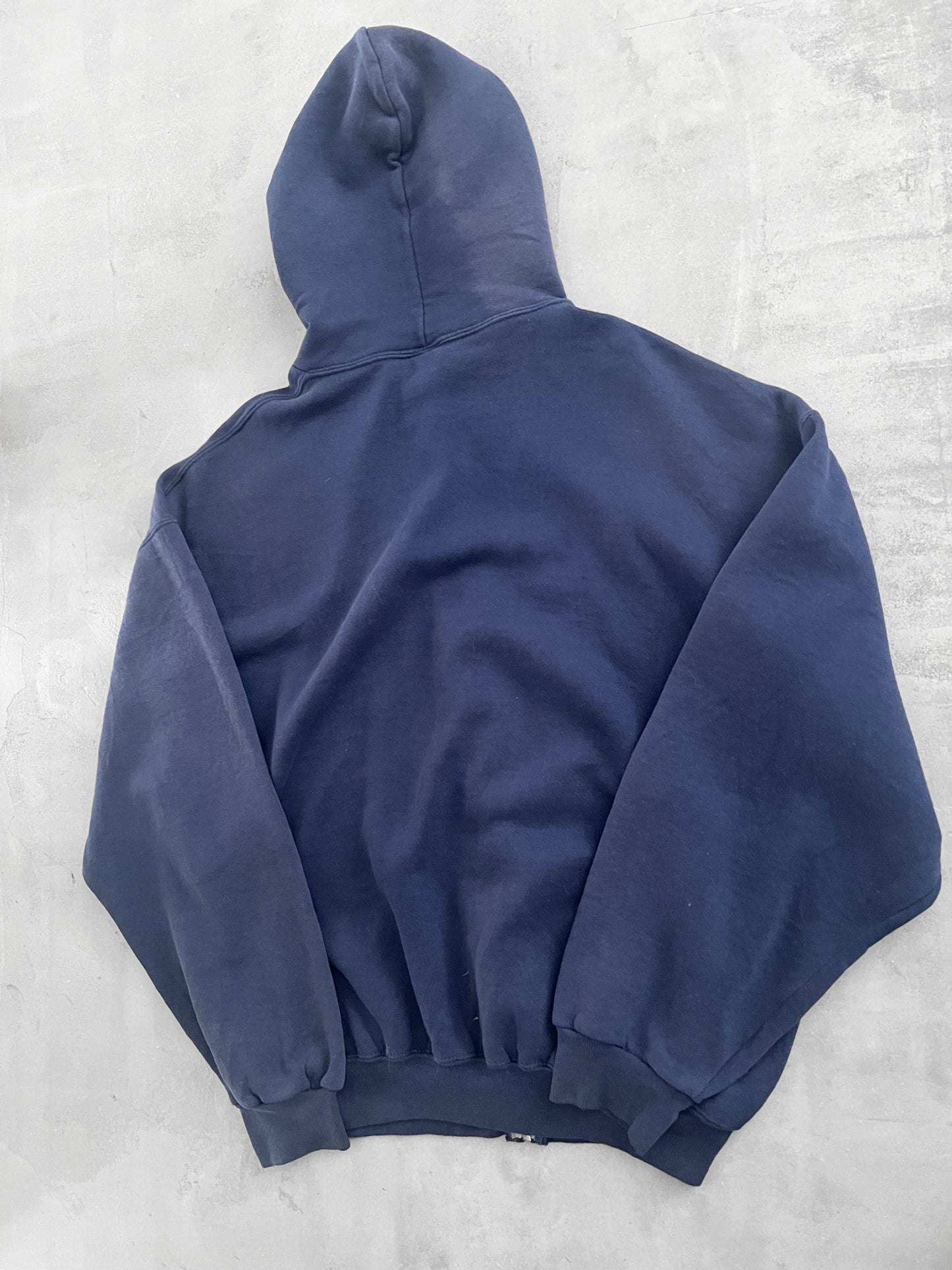 FADED NAVY RUSSELL ZIP UP HOODIE - 1990S - XL