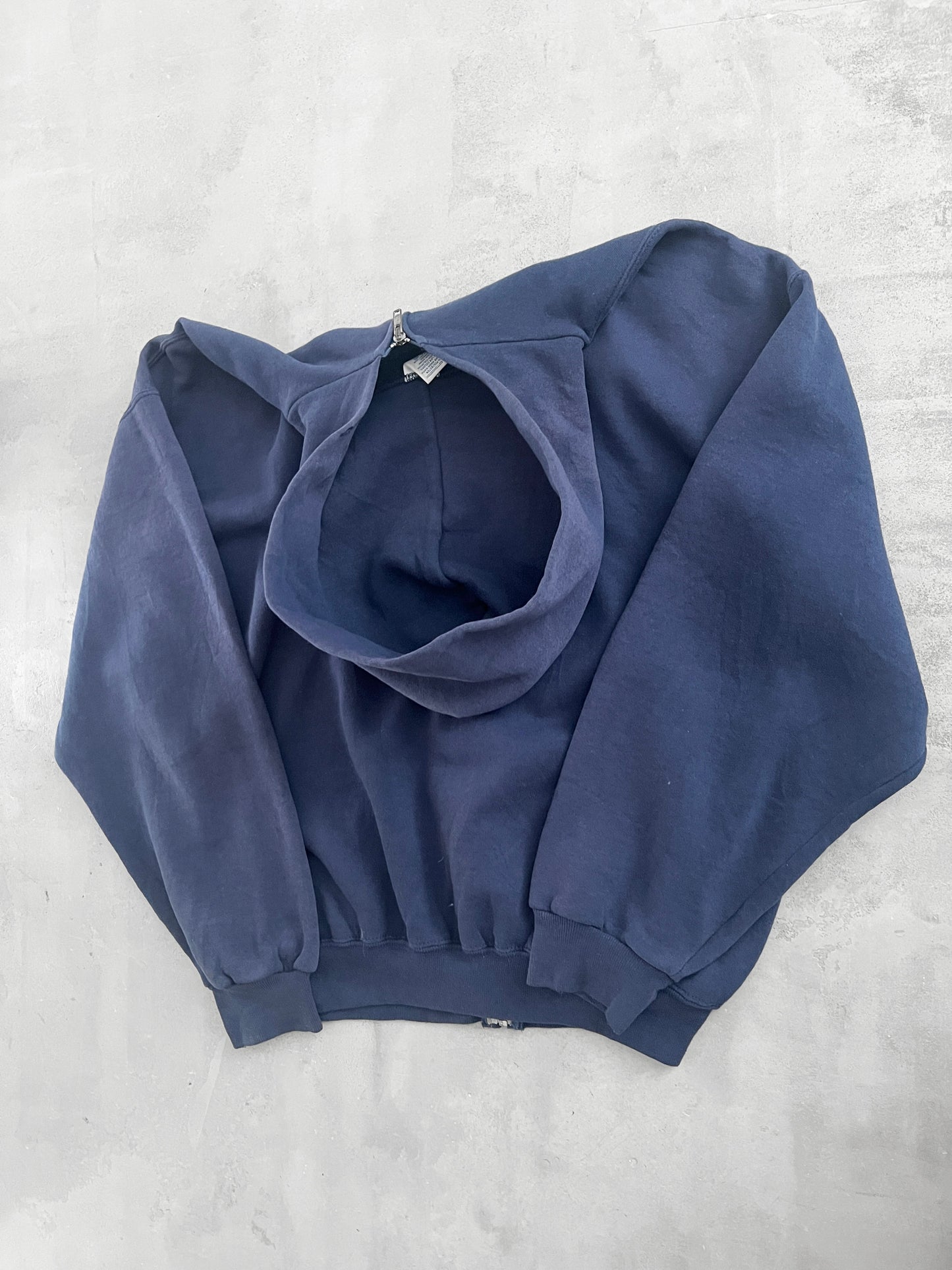 FADED NAVY RUSSELL ZIP UP HOODIE - 1990S - XL