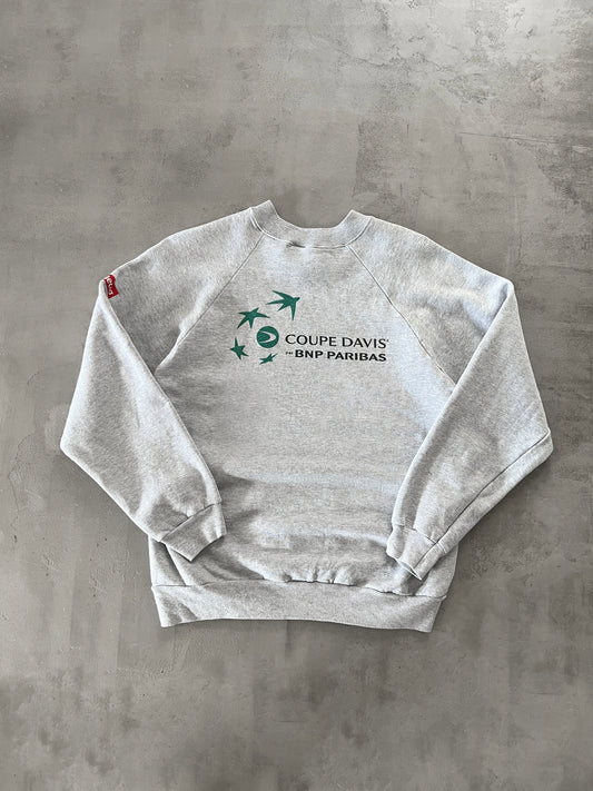 GREY DAVIS CUP FRANCE TENNIS SWEATER - 2000S - S