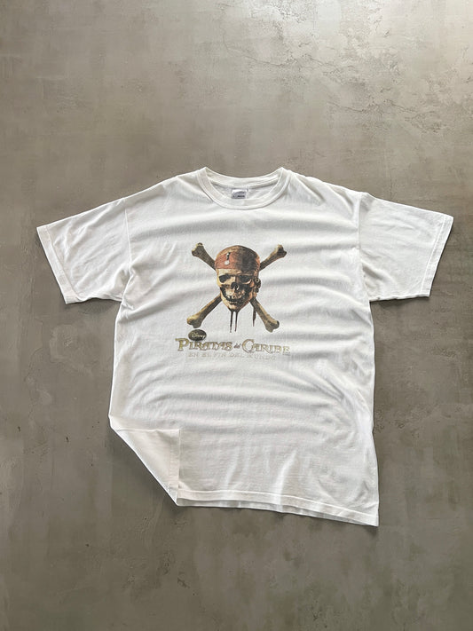 WHITE PIRATES OF THE CARIBBEAN TEE - 2000S - L