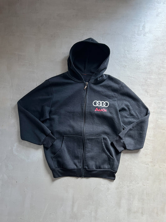 FADED BLACK AUDI ZIP UP HOODIE - 1990S - M