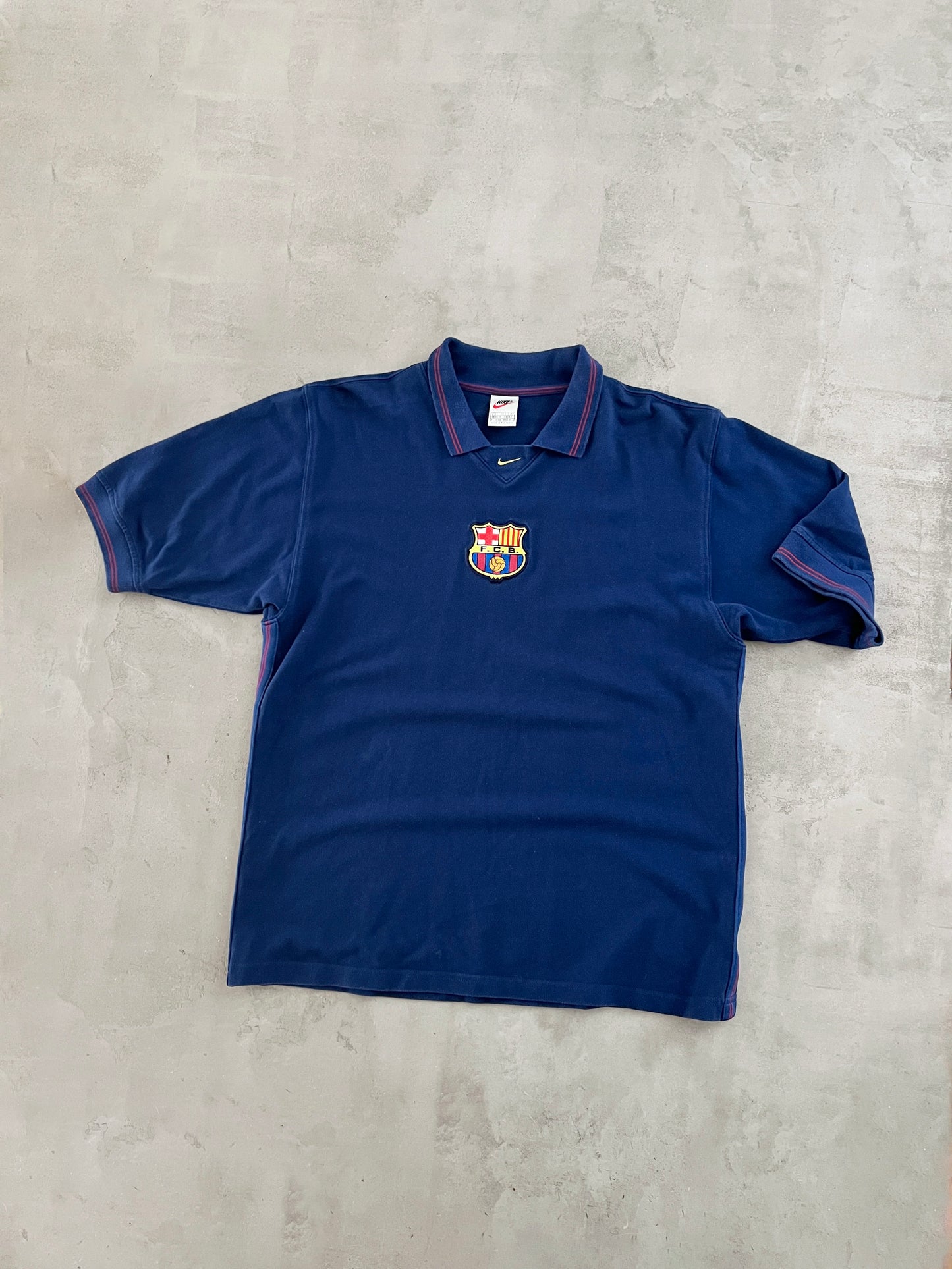 NAVY FC BARCELONA NIKE POLO - 1990S - L