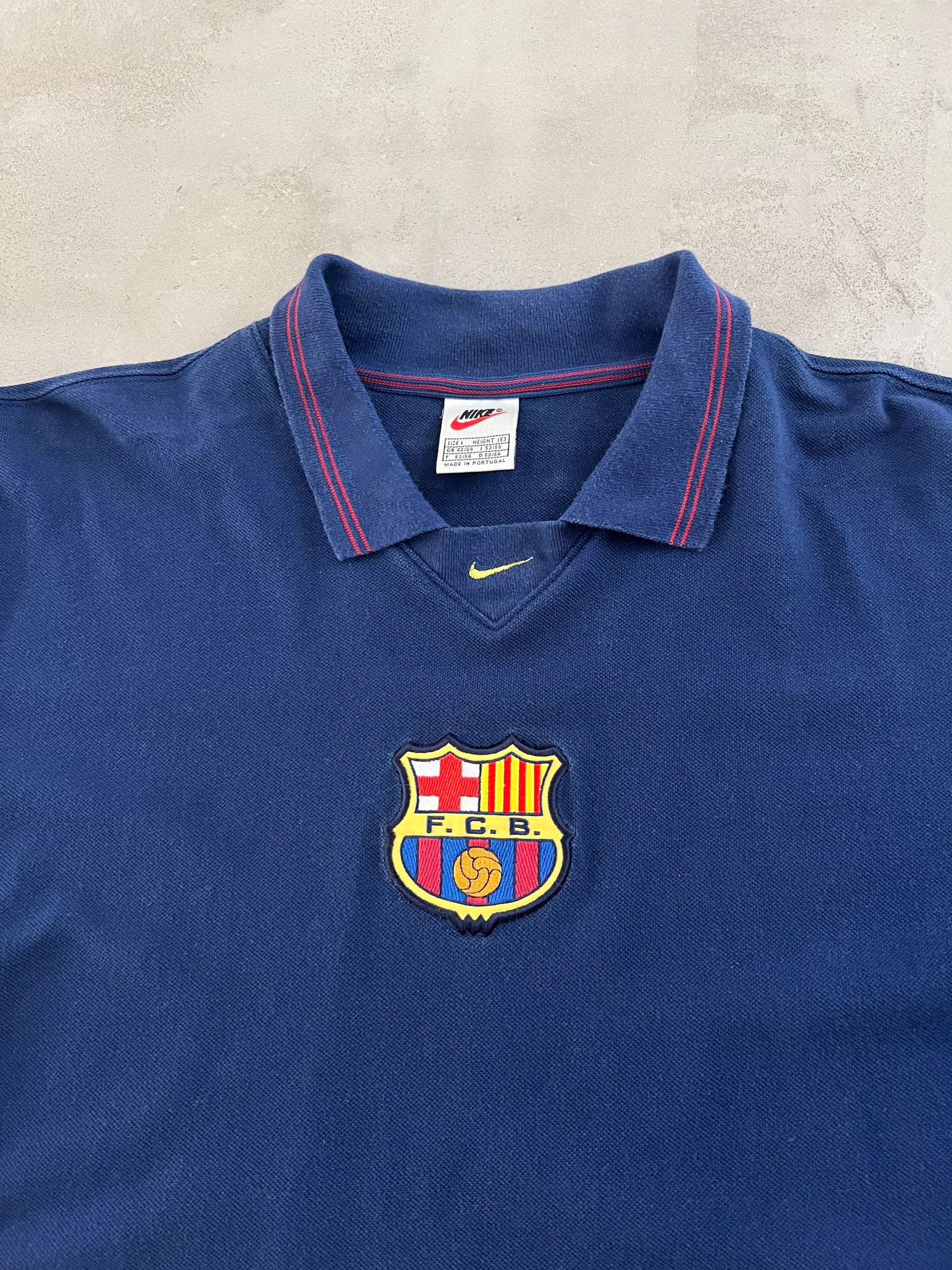 NAVY FC BARCELONA NIKE POLO - 1990S - L