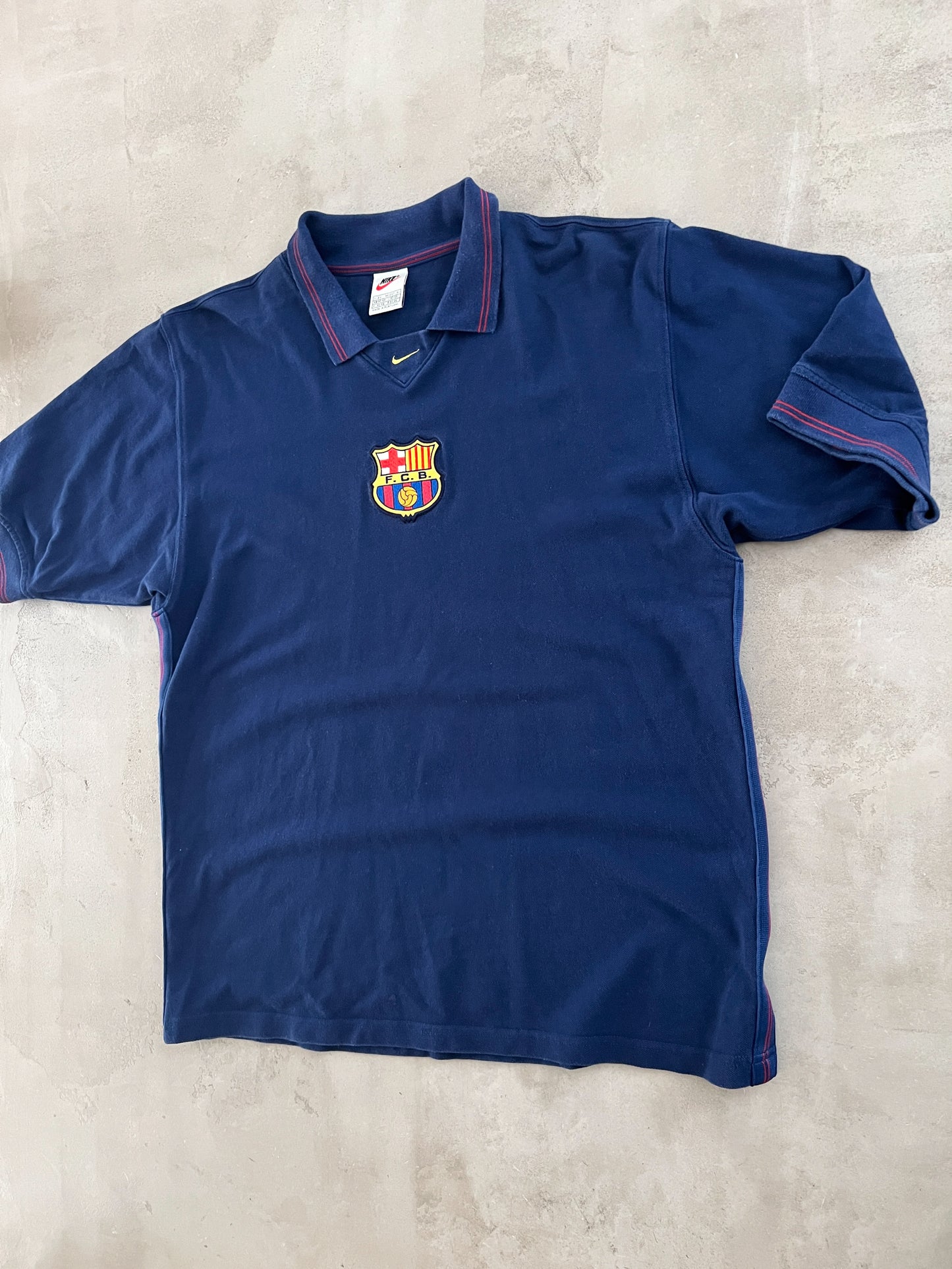 NAVY FC BARCELONA NIKE POLO - 1990S - L