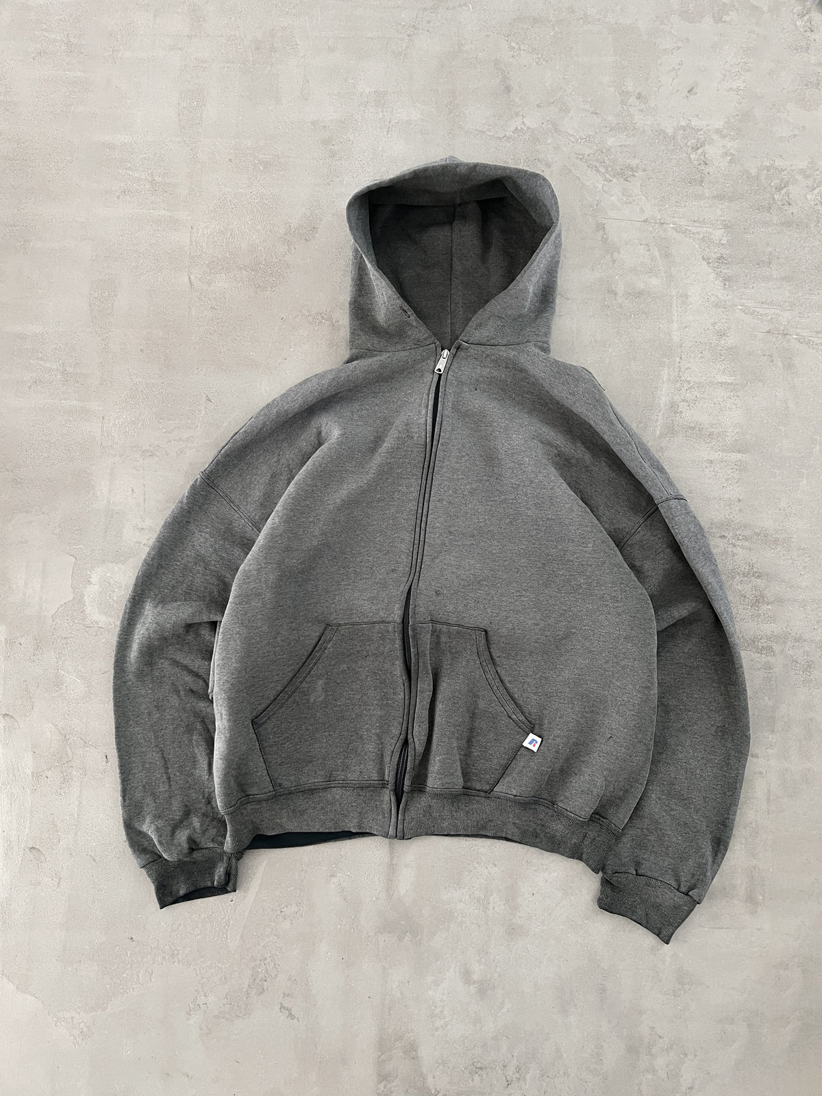 FADED GREY RUSSELL HOODIE - 1990S - L