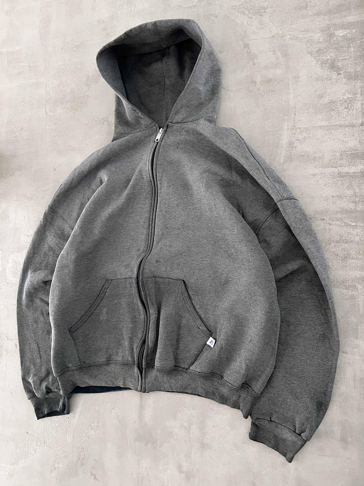FADED GREY RUSSELL HOODIE - 1990S - L