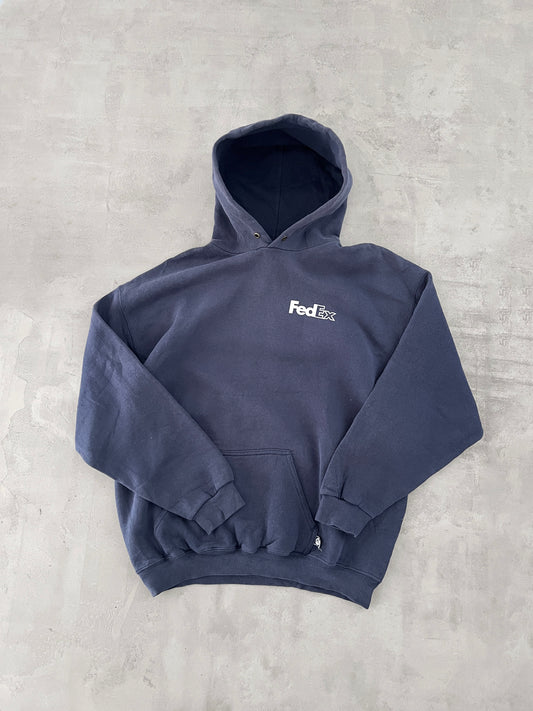 FADED NAVY FEDEX HOODIE - 1990S - L