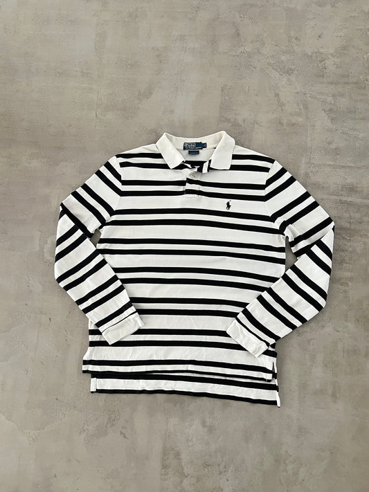 WHITE/NAVY RALPH LAUREN LONGSLEEVE - 2000S - M