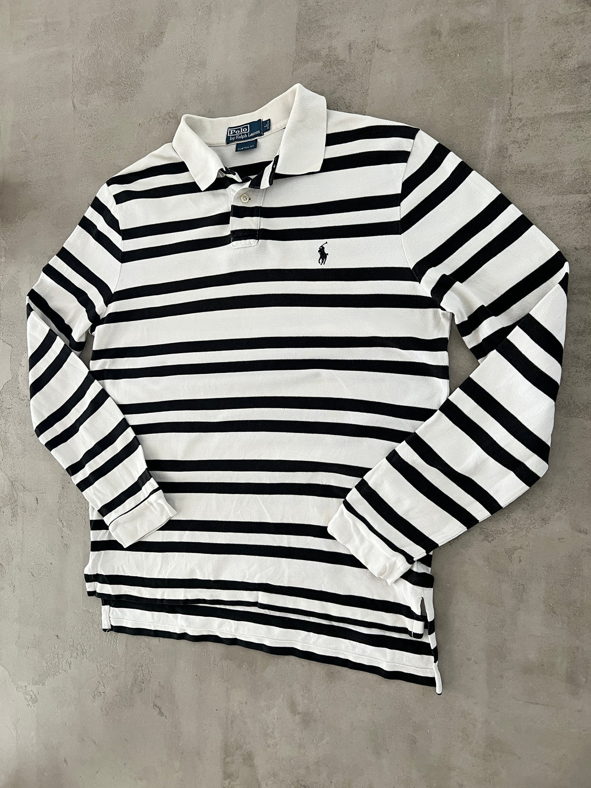 WHITE/NAVY RALPH LAUREN LONGSLEEVE - 2000S - M