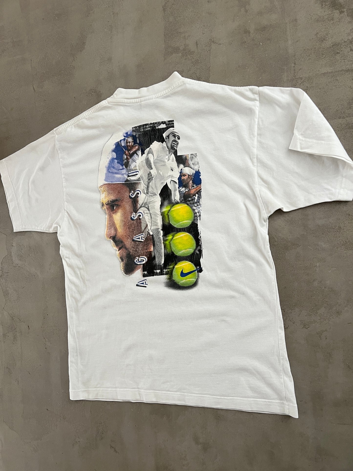 WHITE NIKE AGASSI TENNIS TEE - 1990S - L