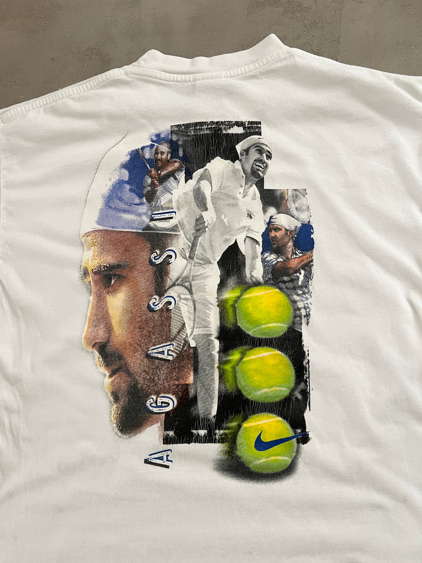 WHITE NIKE AGASSI TENNIS TEE - 1990S - L