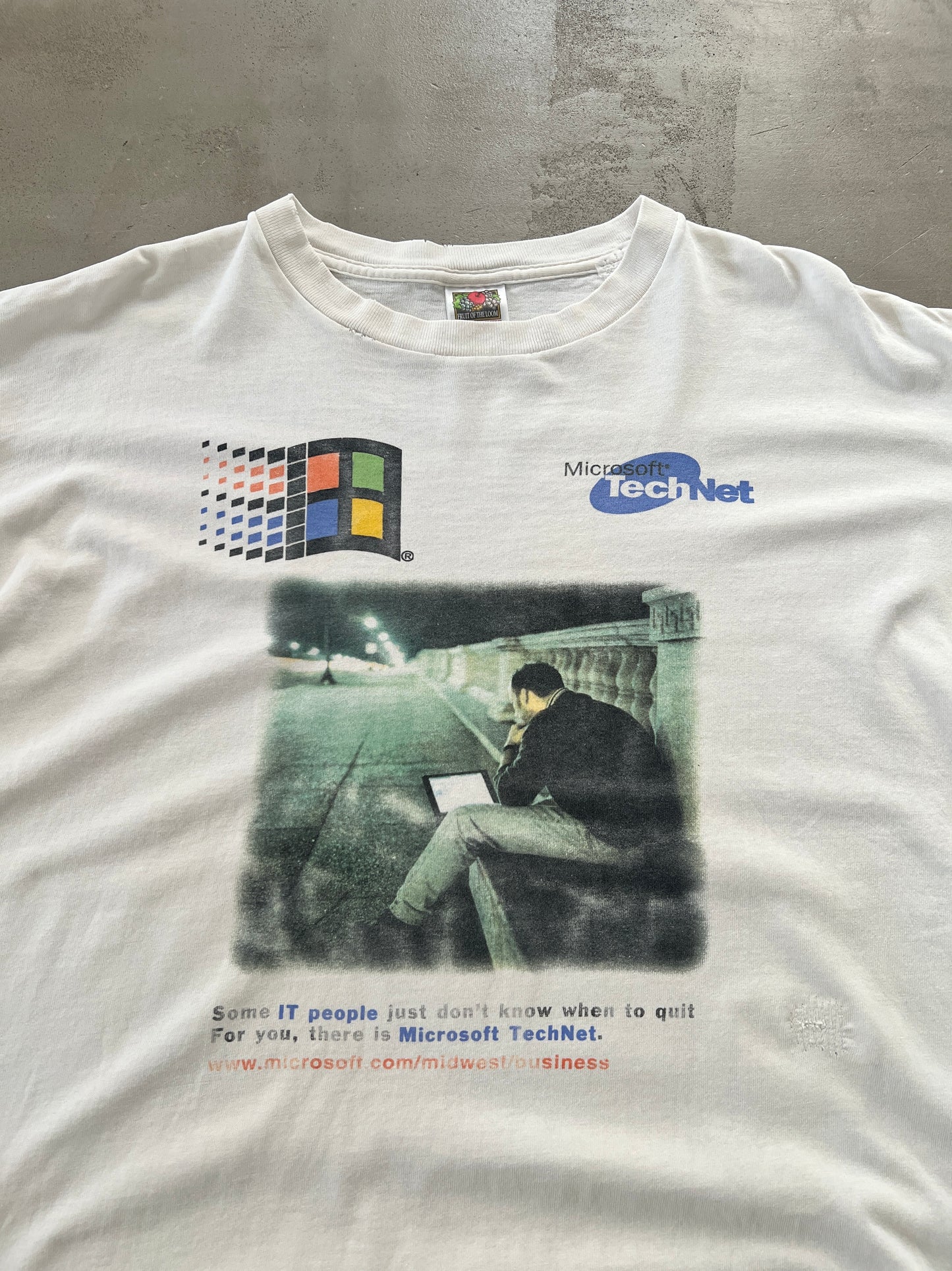 WHITE MICROSOFT WINDOWS PROMO TEE - 1990S - L