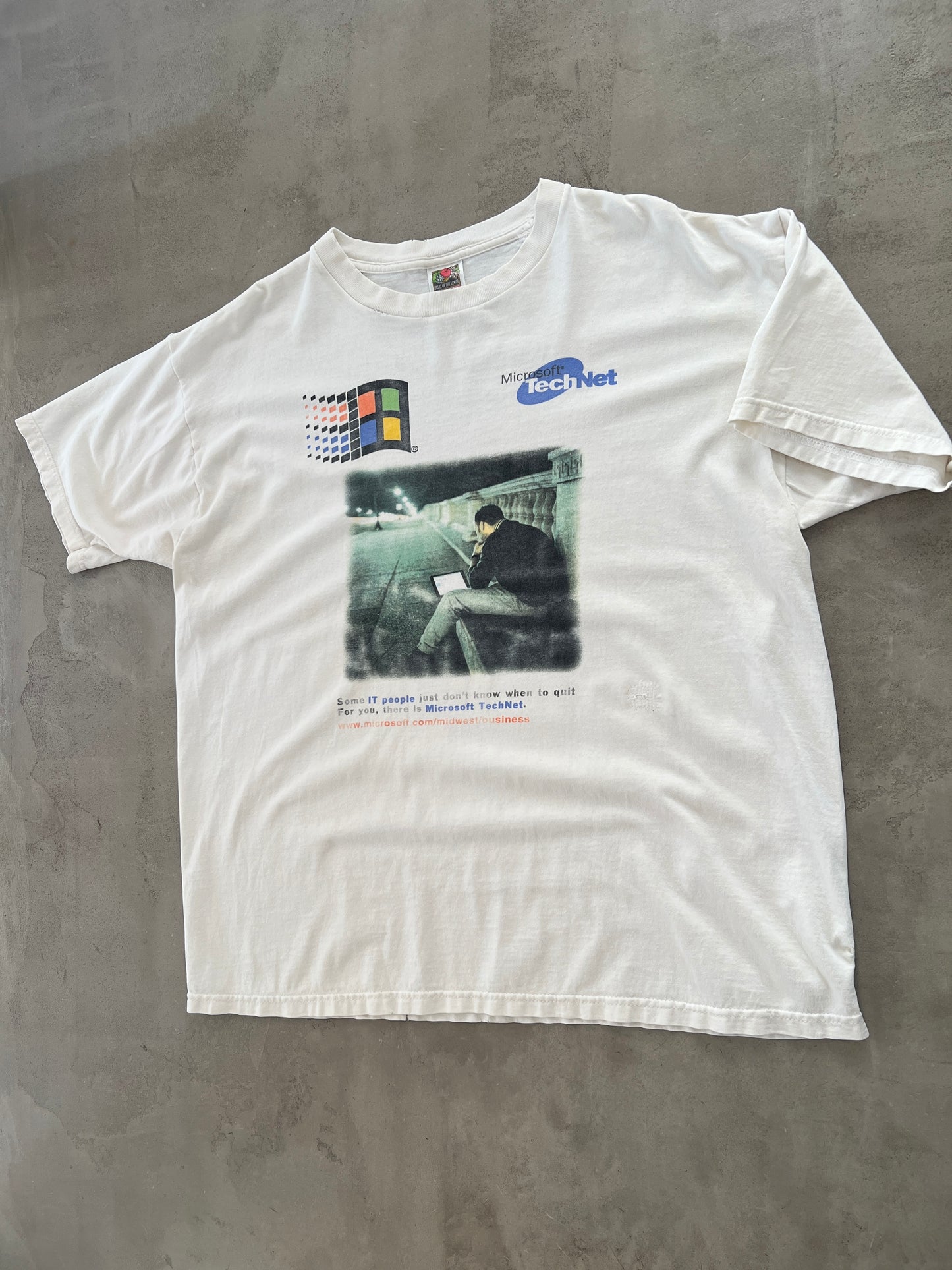 WHITE MICROSOFT WINDOWS PROMO TEE - 1990S - L