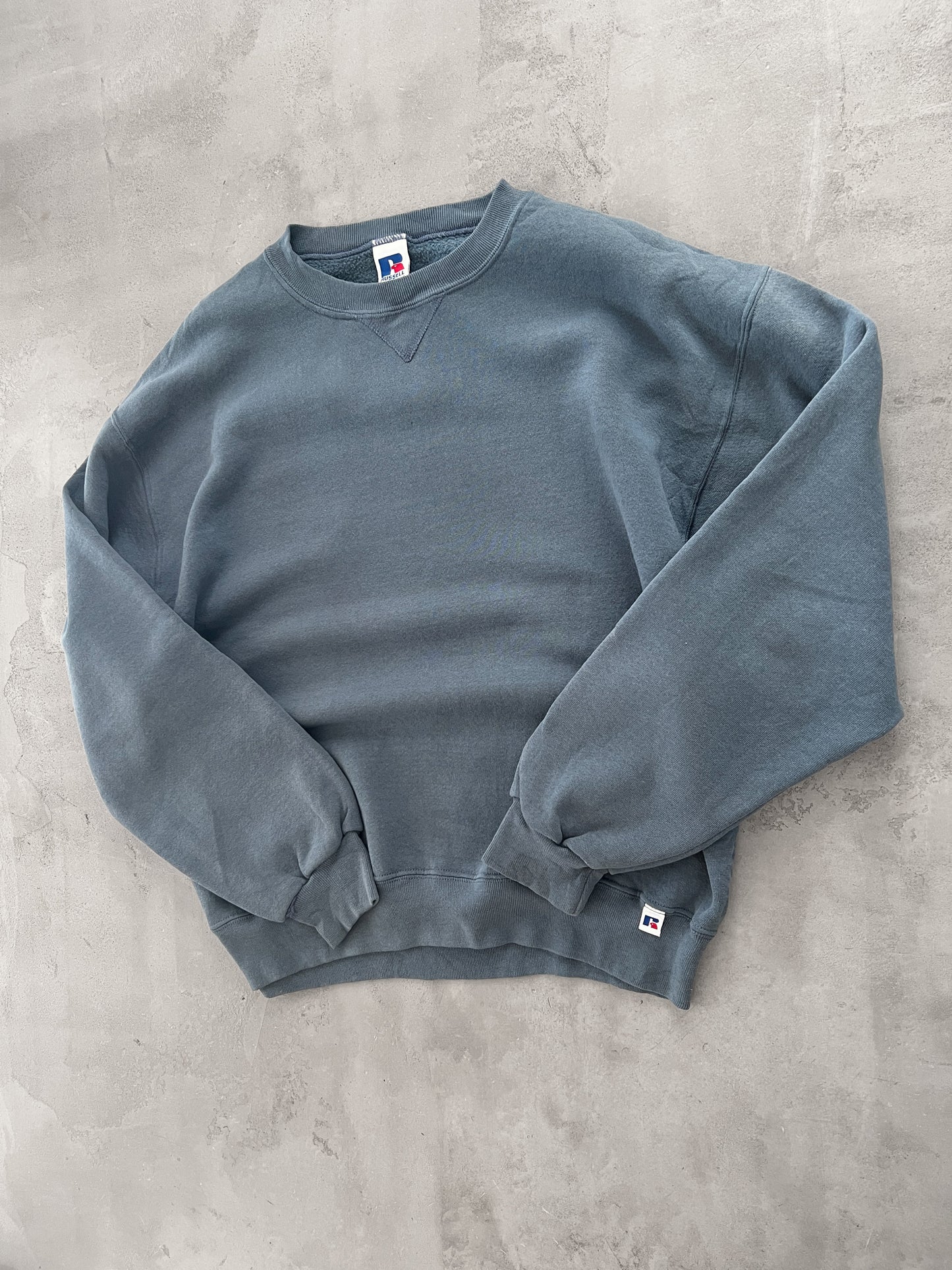 TURQUOISE/GREY RUSSELL SWEATER - 1990S - M/L