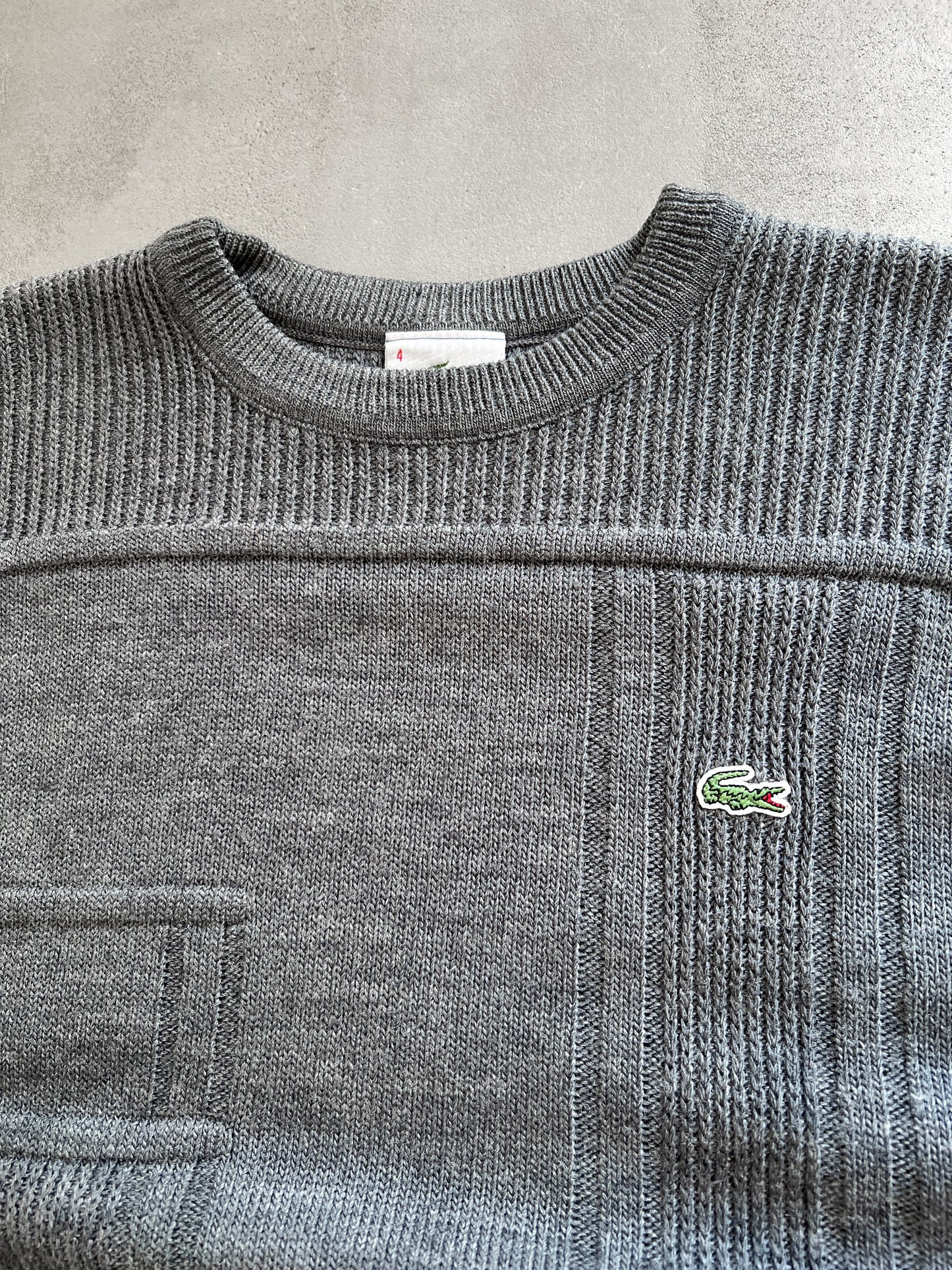 GREY LACOSTE KNIT SWEATER - 2000S - M
