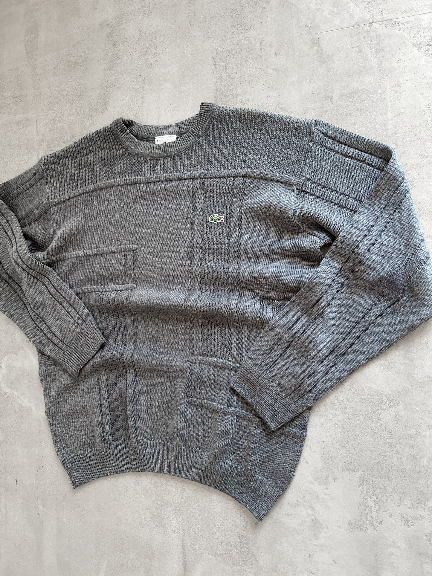 GREY LACOSTE KNIT SWEATER - 2000S - M