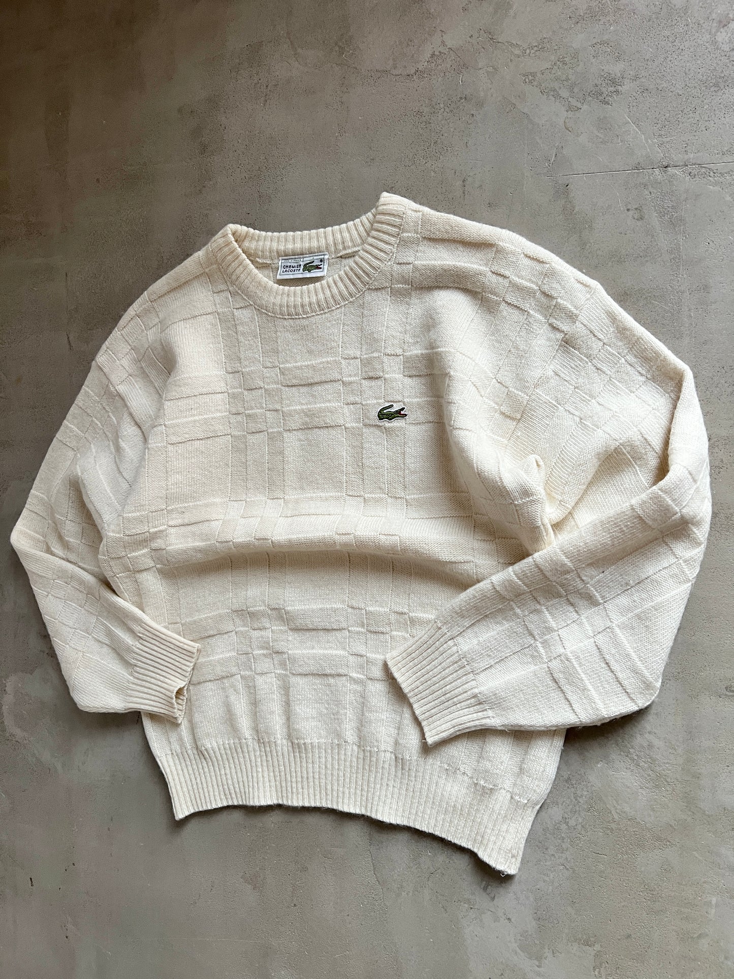 CREME LACOSTE KNIT SWEATER - 1990S - XS