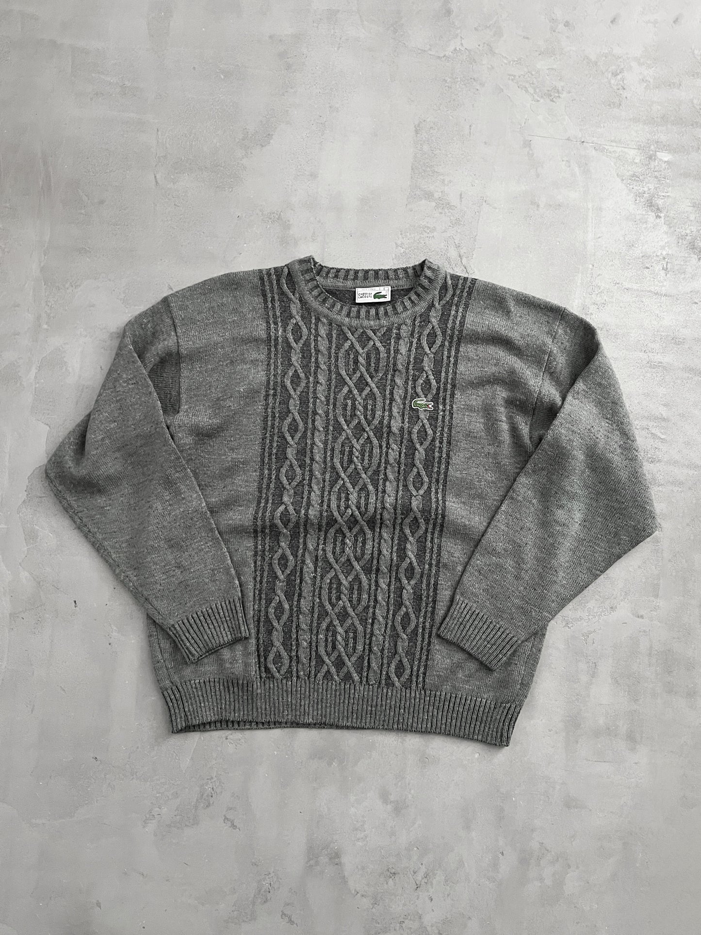 GREY LACOSTE KNIT SWEATER - 2000S - L