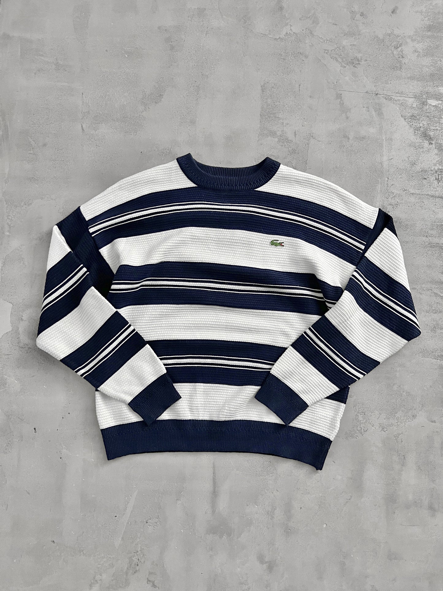 WHITE/NAVY LACOSTE KNIT SWEATER - 2000S - S
