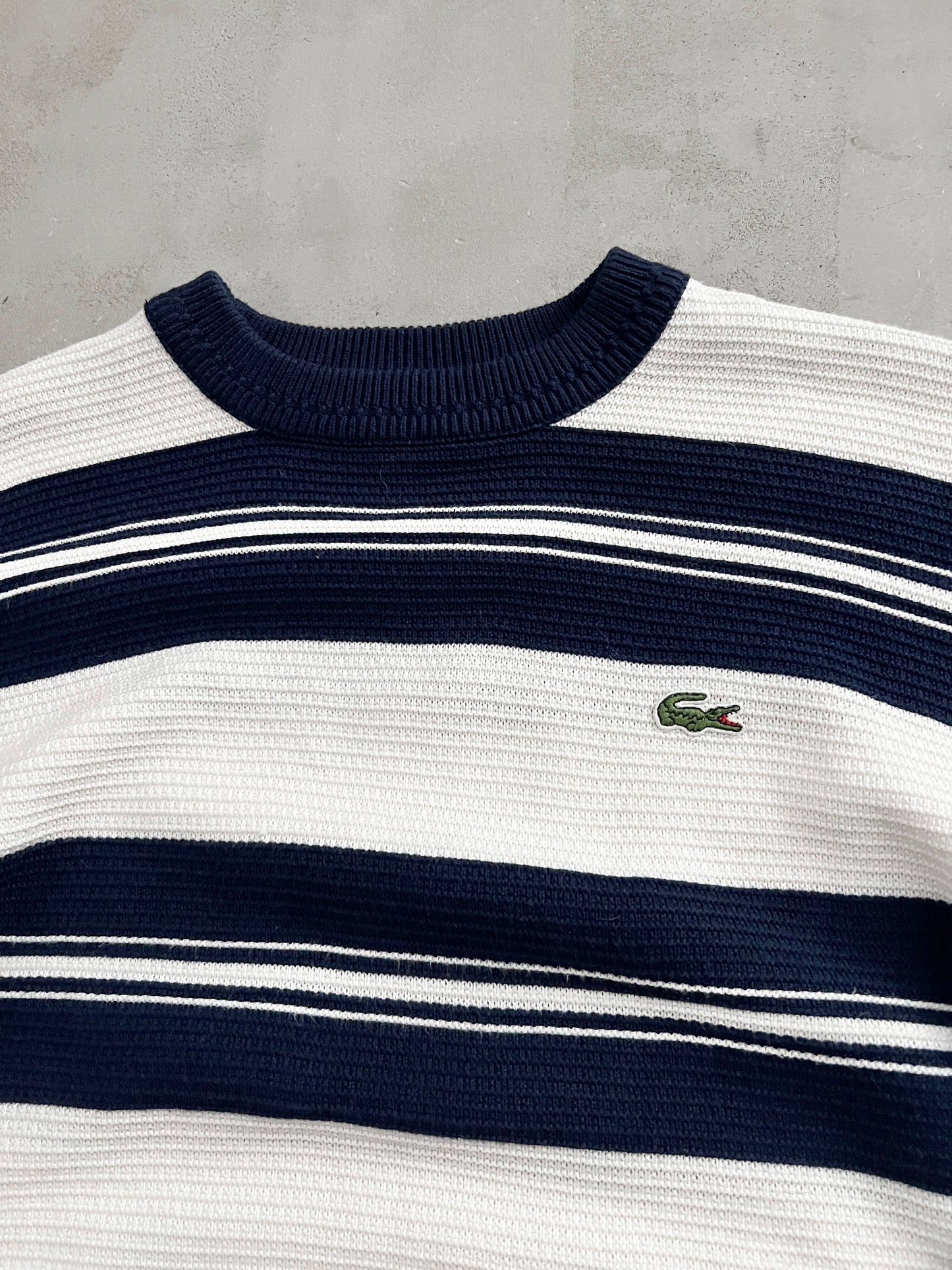 WHITE/NAVY LACOSTE KNIT SWEATER - 2000S - S